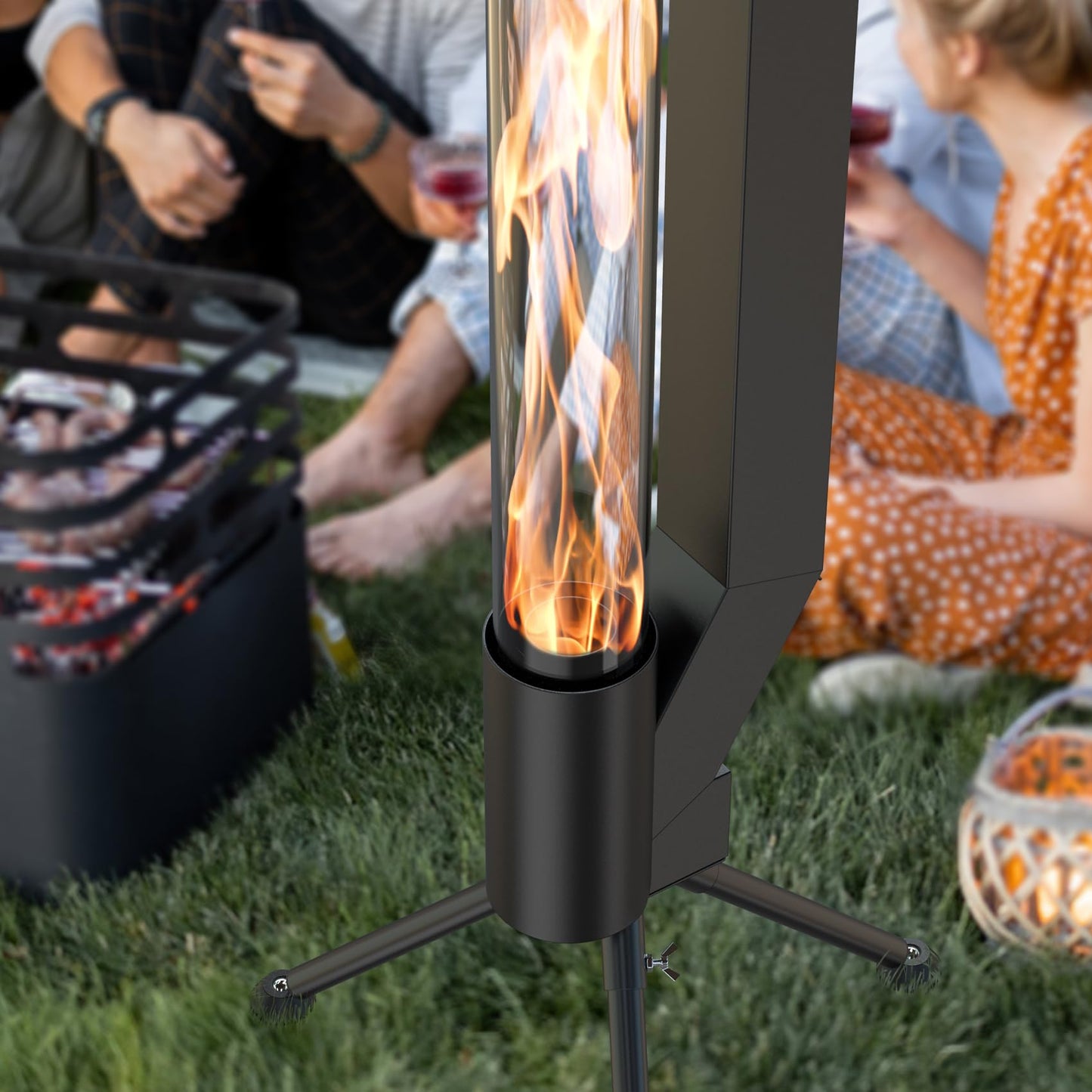 ONLYFIRE OUTDOOR LIVING 58" Patio wood pellet Fire Pit with Ash Tray, Portable Pellet Heater for Camping Backyard Porch Coffee Shop Outside Restaurant, Bonfire Party, RV, Tailgating, Beach, FP042