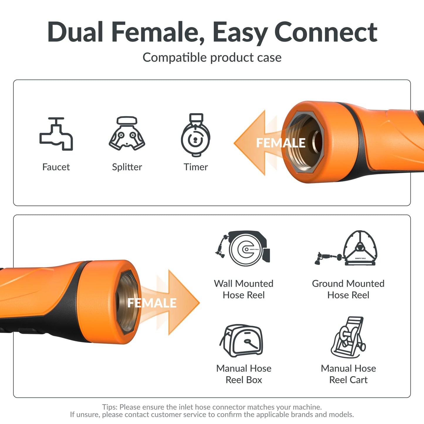 Giraffe Tools Garden Hose 5/8", Water Hose Heavy Duty, Flexible, Lightweight Hybrid Hose with Swivel Handle, 5ft Female to Female Fittings, Burst 600 PSI, Short Leader Hose