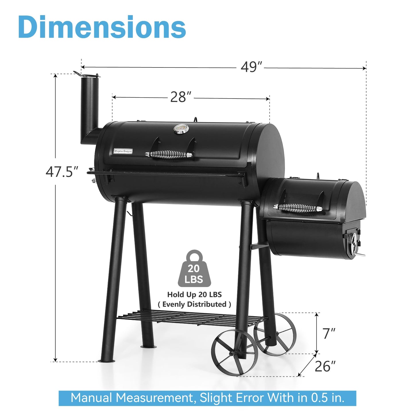 GREEN PARTY Offset Smoker Charcoal Grills with 28 Inch Cook Chamber, Barrel Smoker and Charcoal Grill Combo, 512 Sq. In. Space Barrel Smoker Grill for Outdoor BBQ Patio Backyard Cooking
