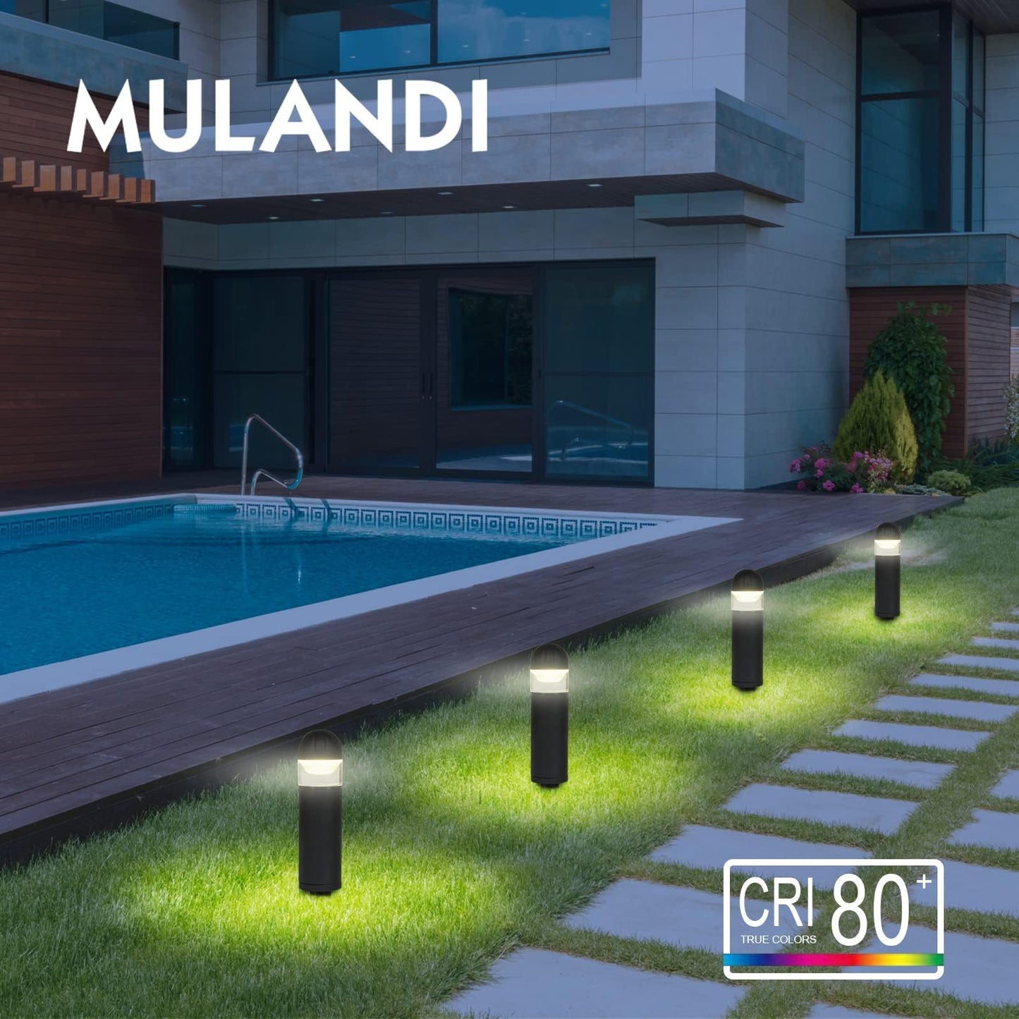 MULANDI LED Landscape Bollard Pathway Light, 2W, DC 12V Low Voltage Path Lighting Outdoor Waterproof, Die-Casted Aluminum Housing for Garden Light, 3000K Warm White Pack of 4