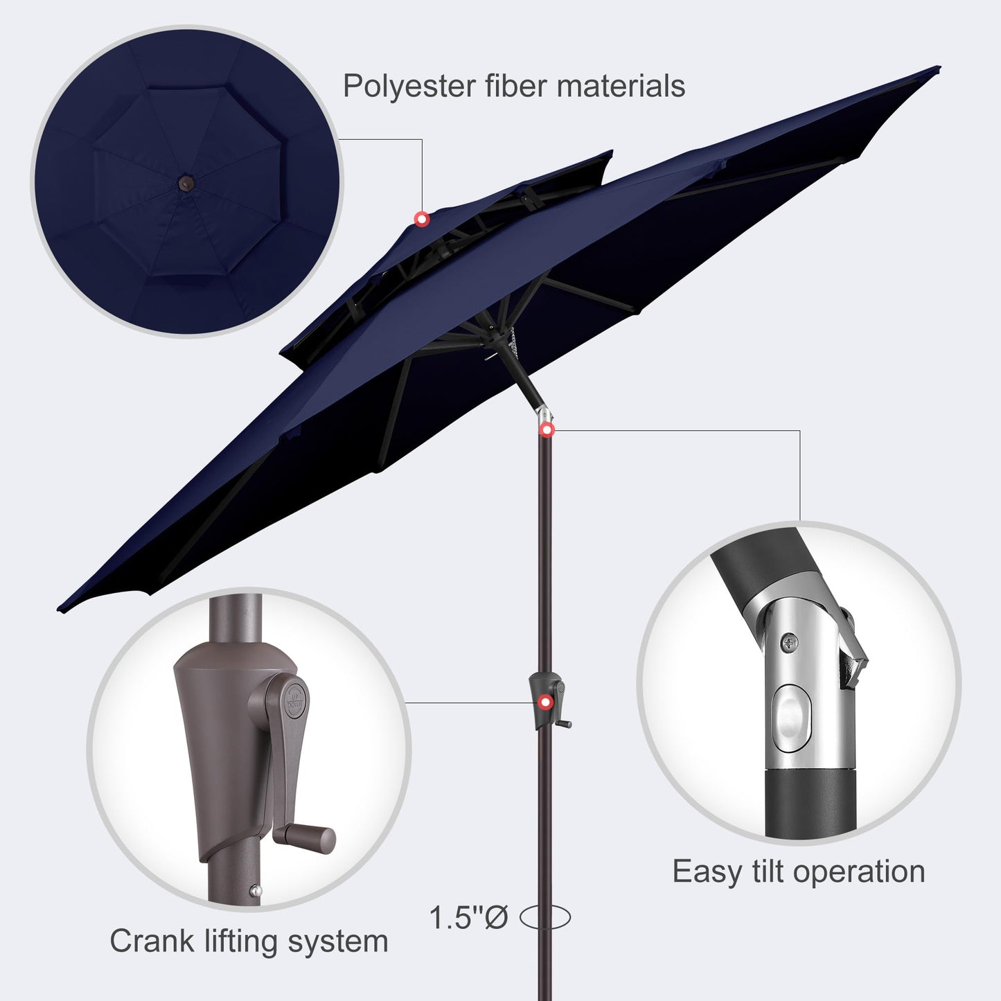 AckMizz 9FT Outdoor Patio Umbrella - 2 Tiers Table Umbrella Waterprool UV Protection, Sombrillas de Patio with Push Button Tilt, Sun Umbrella for Pool, Porch, Garden, Backyard (Navy Blue)