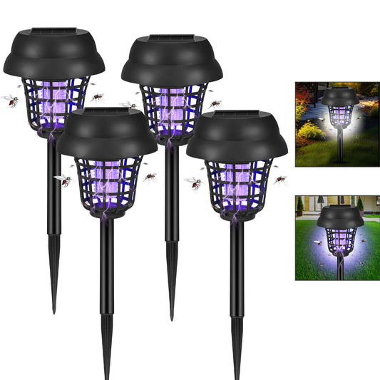 Solar Bug Zapper Outdoor Waterproof Solar Powered Mosquito Zapper Repellent Outdoor Patio,Cordless & Auto On/Off, Purple or White Light,Small Fly Insect Zappers for Garden Backyard for Outside,4 Pack