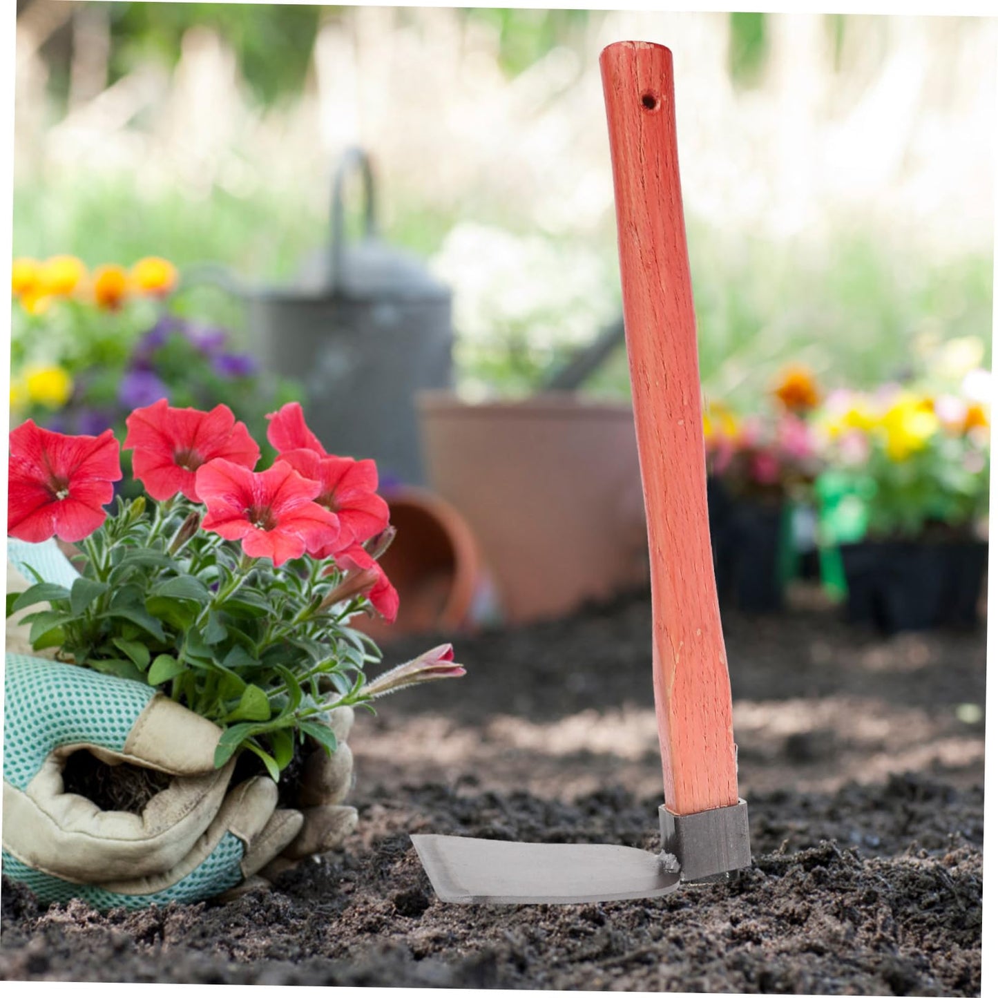 Yardwe Wooden Handle Gardening Hoe Soil Turning Tool for Efficient Weeding and Farming Lightweight Construction for Flower and Vegetable Cultivation