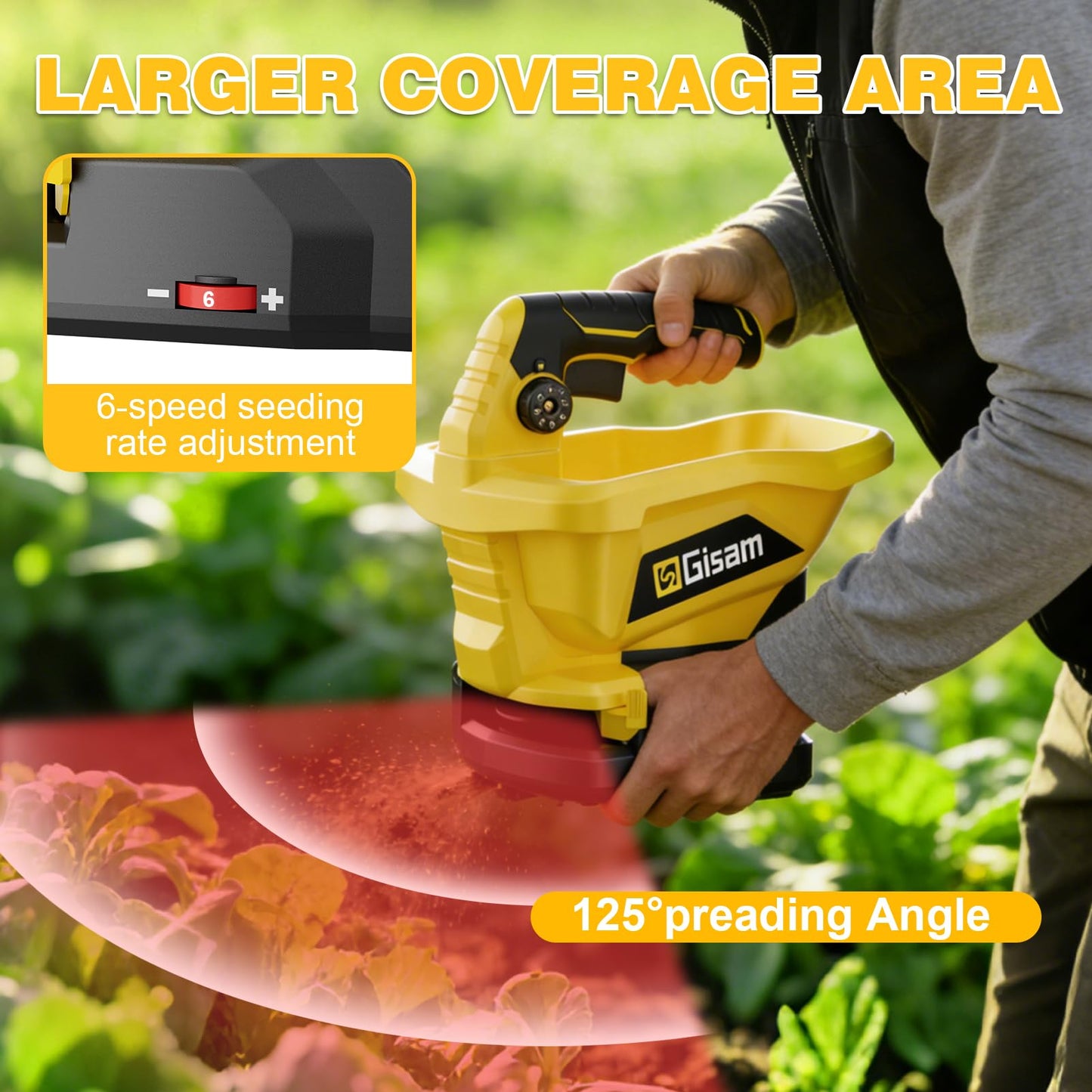 Handheld Power Spreader for Lawns with 6-Speed Adjust & 8 Planting Settings, 3.7L Cordless Seed Spreader for Grass Seed, Fertilizer, Salt, Ice Melt - 2 * 2.0Ah Battery Included