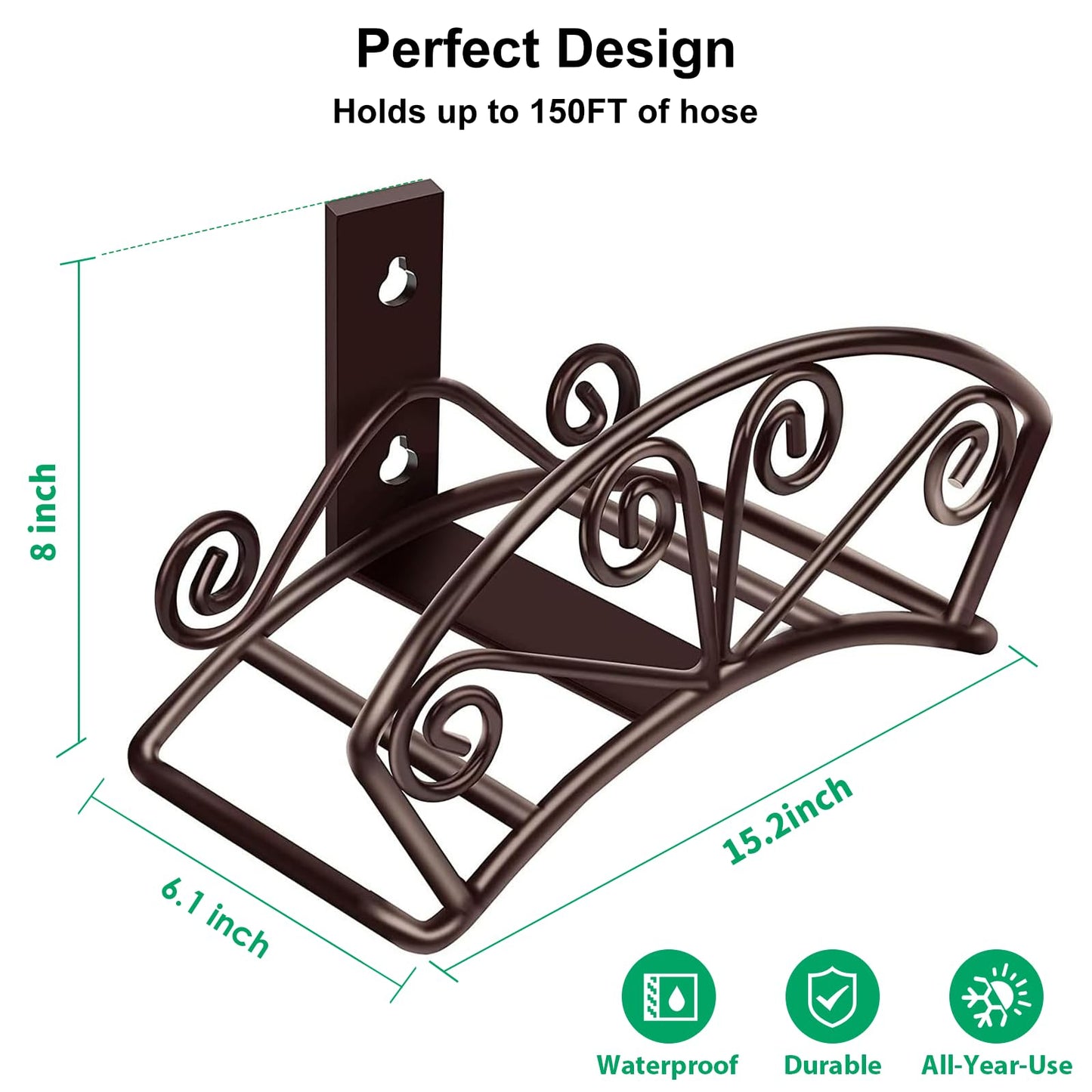 TomCare Garden Hose Holder Heavy Duty Water Hose Holder Holds 150 FT Hoses Solid Metal Hoses Hanger Wall Mount Decorative Durable Garden Hoses Storage Hose Reel Hose Organizer for Outside Yard, Bronze