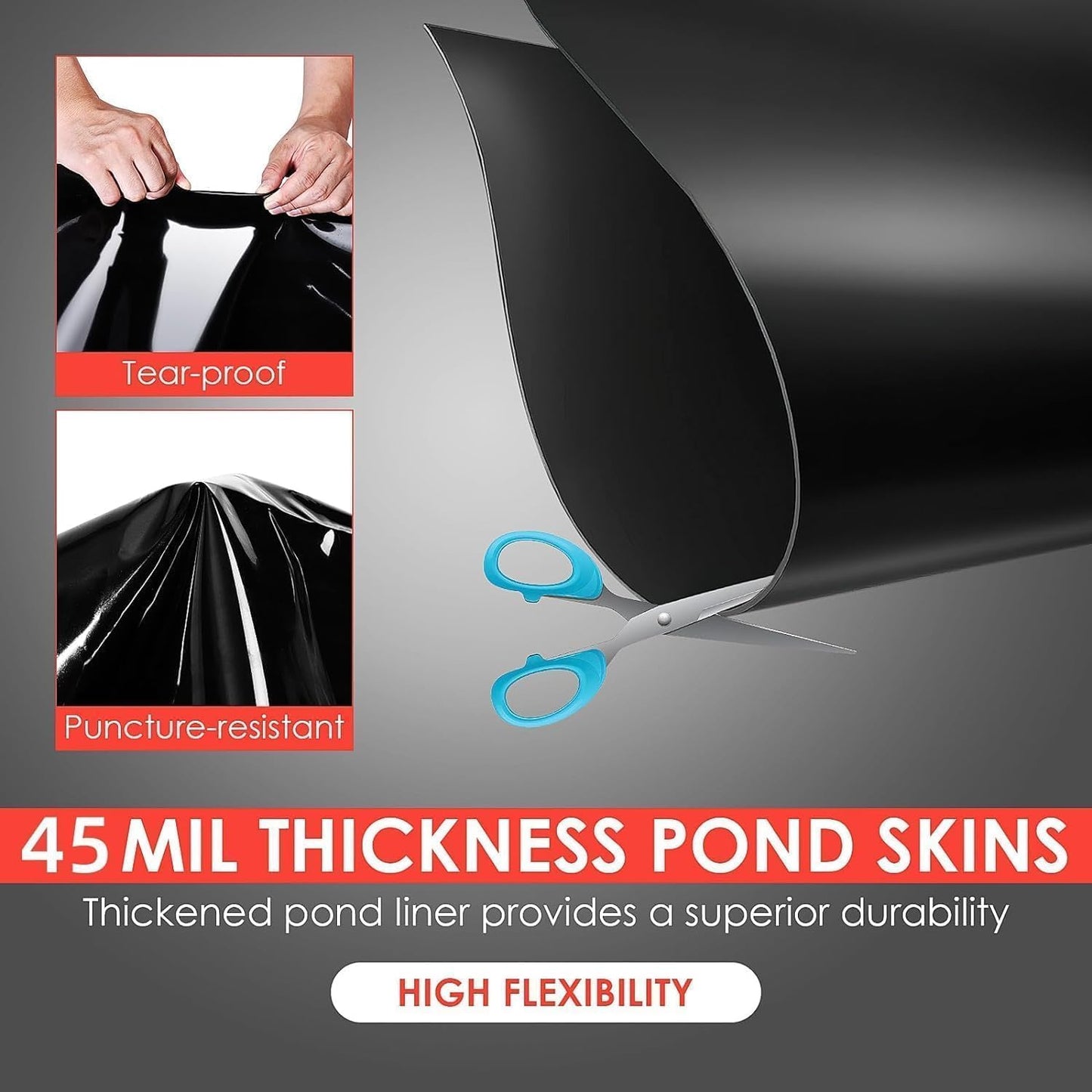 MERXENG 10x15 Ft Pond Liner, 45 Mil Thickness, Pliable & Durable Epdm Material, Easy Cutting & Uv Resistant, for Fish or Koi, Features, Waterfall Base, Fountains and Water Gardens
