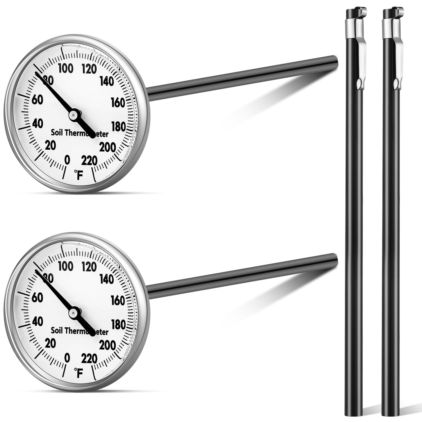Copkim 2 Pieces Stainless Steel Soil Thermometer 7.5 Inch Stem 0-220 Degrees Fahrenheit Range Soil Temperature Thermometer for Ground, Compost, Garden