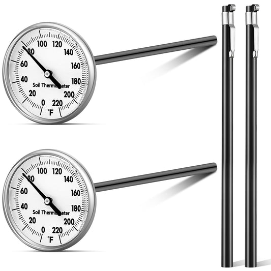 Copkim 2 Pieces Stainless Steel Soil Thermometer 7.5 Inch Stem 0-220 Degrees Fahrenheit Range Soil Temperature Thermometer for Ground, Compost, Garden