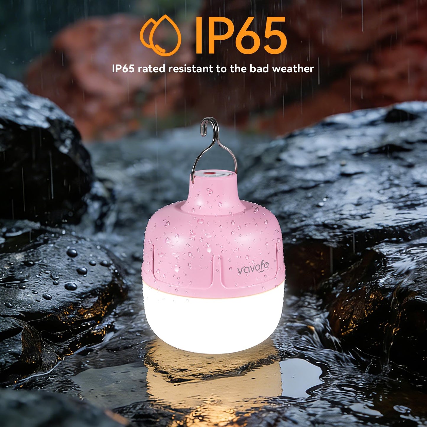 VAVOFO 20W LED Camping Lantern Rechargeable, 1200LM Camping Light, 3000mAh Portable Tent Light , IP65 Waterproof Flashlight Lanterns for Emergencies ,Power Outages,Hiking (Pink)