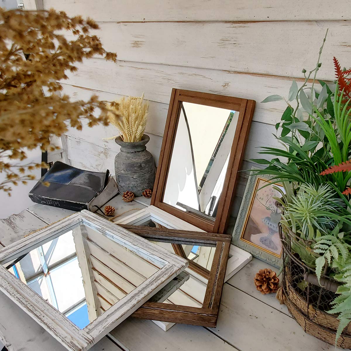 AAZZKANG Wall Mirror with Wood Framed Rustic Mirrors for Wall Rectangle Decorative for Bedroom Bathroom Living Room Entryway Farmhouse Hanging Small