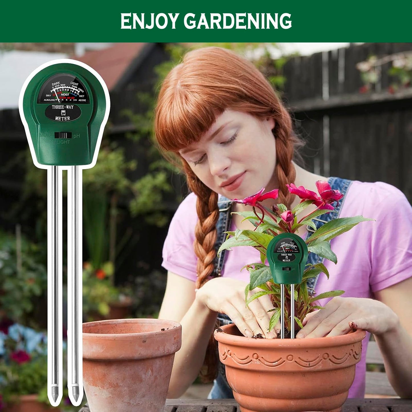 Speedinistic 3-in-1 Soil pH Meter - Moisture, Light, and pH Tester for Garden, Lawn, Farm, Indoor & Outdoor Plant Care, Green