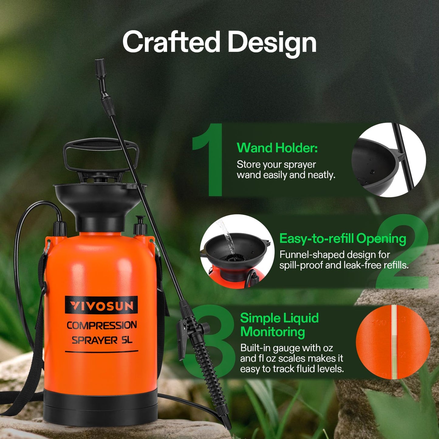 VIVOSUN 1.35-Gallon Pump Pressure Sprayer, Pressurized Lawn & Garden Water Spray Bottle with Adjustable Shoulder Strap, for Spraying Plants, Garden Watering and Household Cleaning