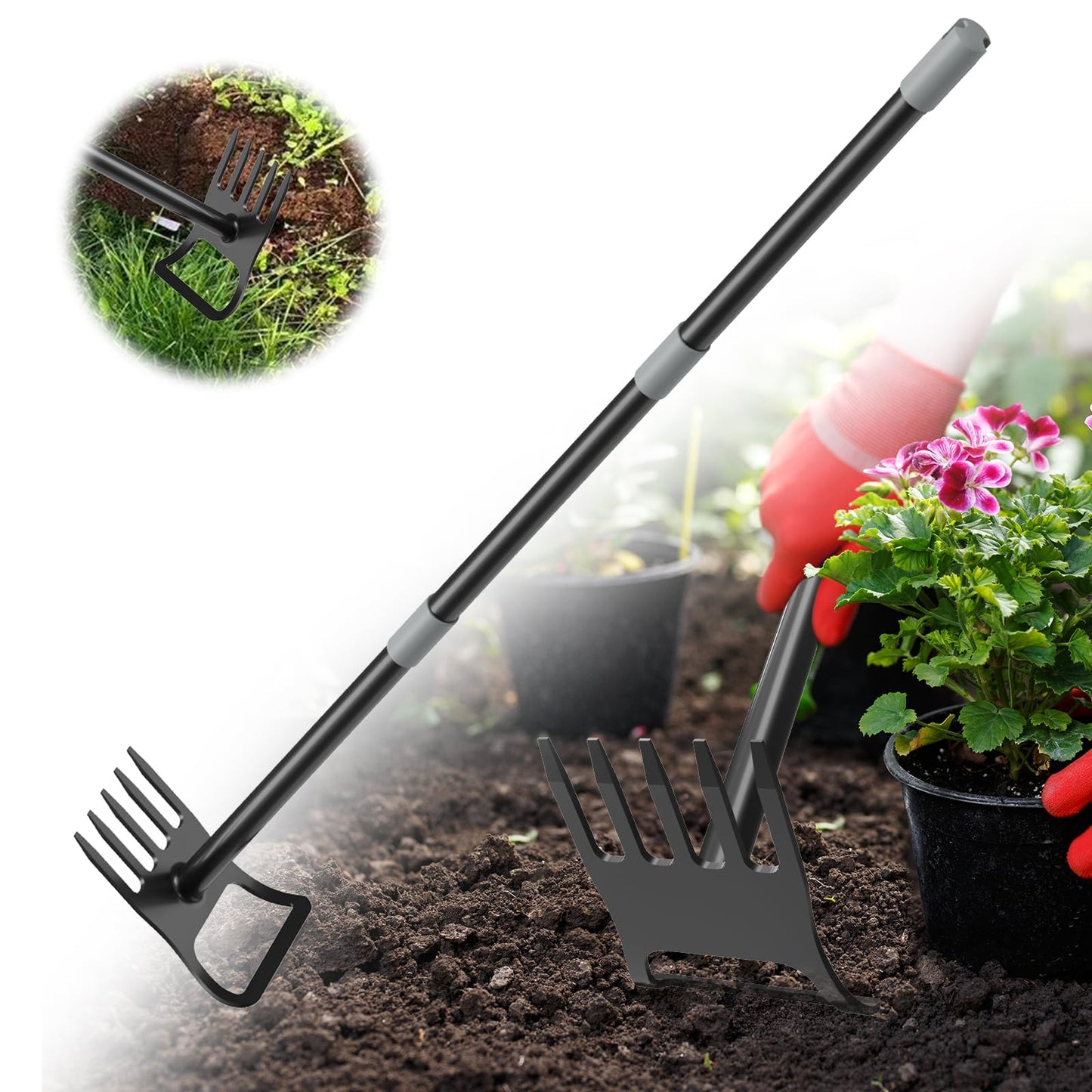 Garden Hoe, 2-in-1 Garden Hoe, 60" Adjustable Handle, Sharp Blade, Efficient Weeding & Tilling Tool for Gardening