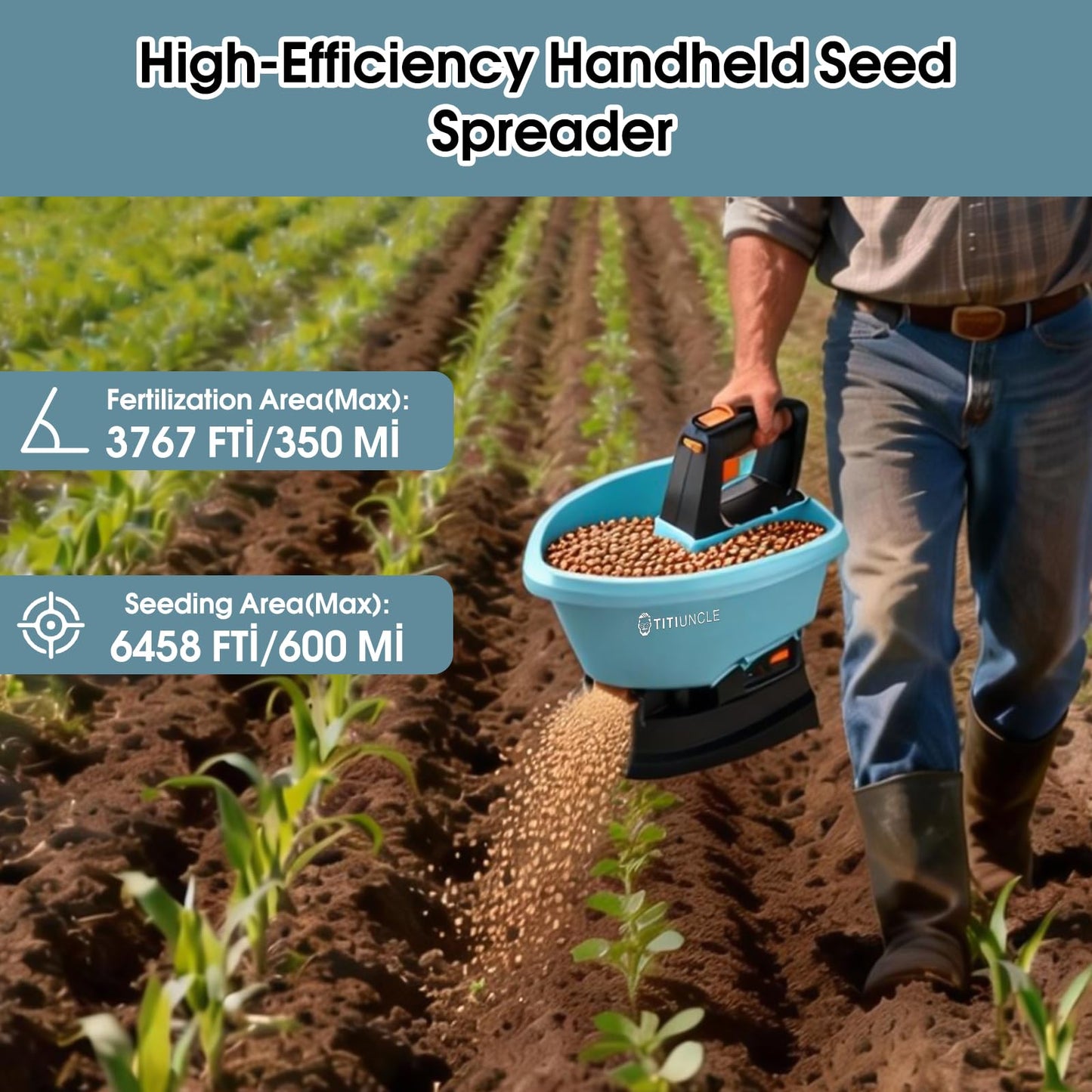 3L Electric Seed Spreader Handheld for Lawns, 7.2V Battery Powered 135° Fertilizer/Grass Seed/Salt/Ice Melt Spreader Cordless Rechargeable, Large Capacity for 6400 Sq.Ft, 7 Settings/5 Angles Adjust
