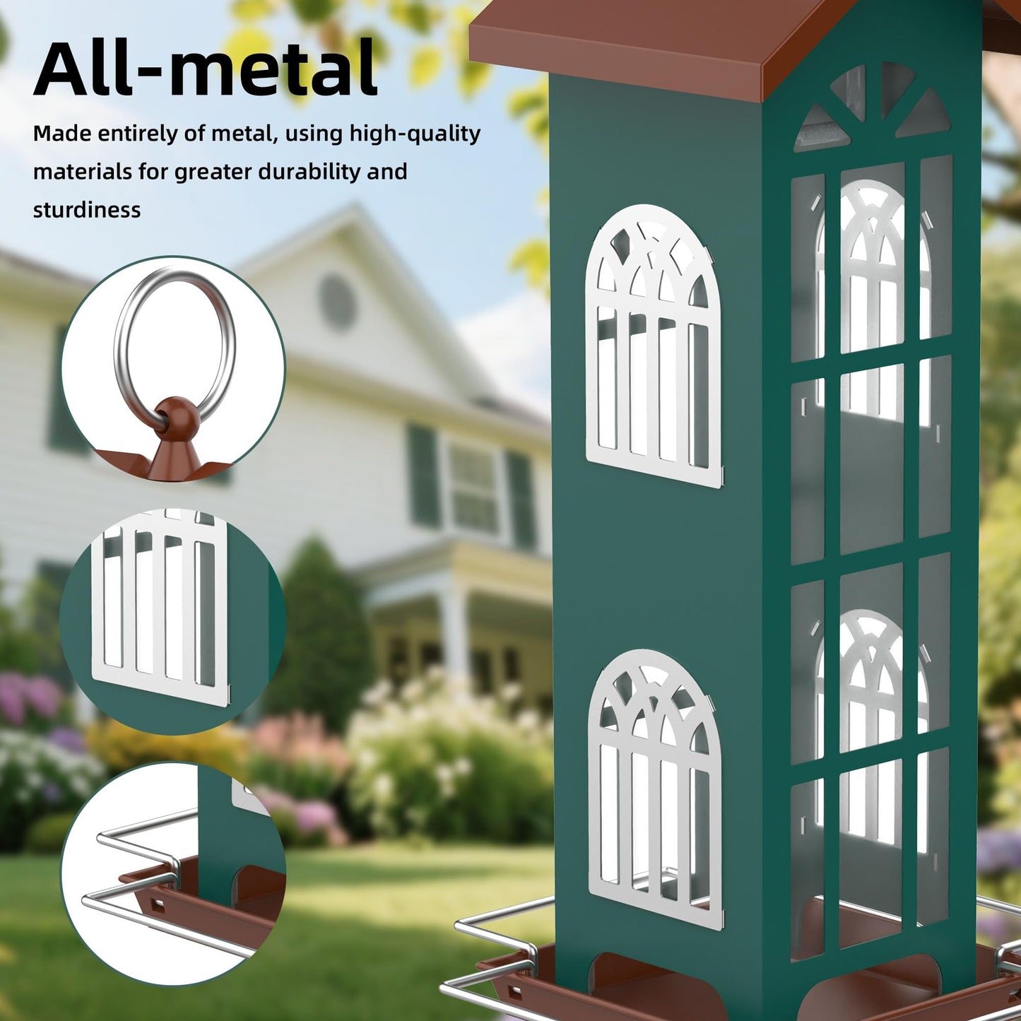 Metal Bird Feeder Bird Feeders for Outdoors Hanging,Waterproof and Rust-Proof,Easy Cleaning,Wild Bird Feeders Attracting Chickadees Goldfinches Cardinals Finches and Sparrows
