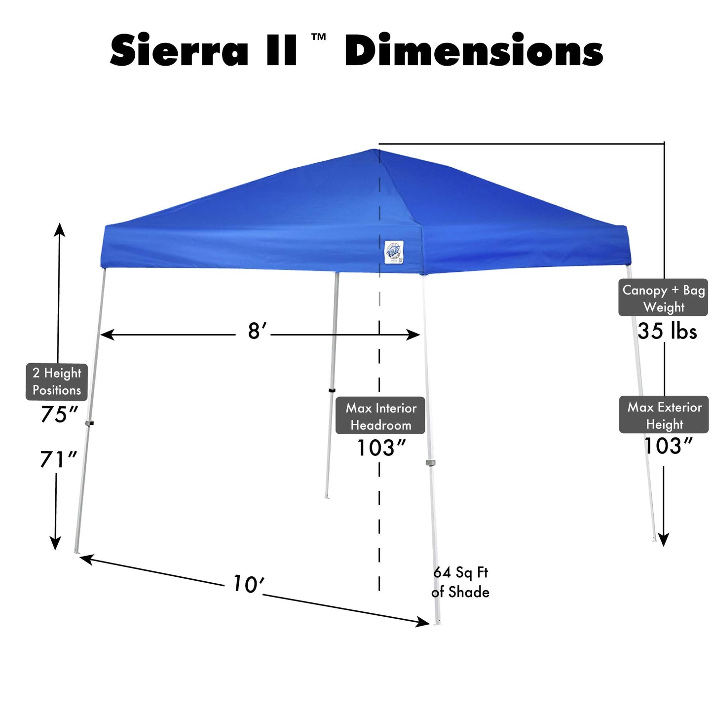 E-Z UP Sierra II Instant Pop Up Outdoor Canopy 10' x 10', Roller Bag and 4 Piece Spike Set, Royal Blue