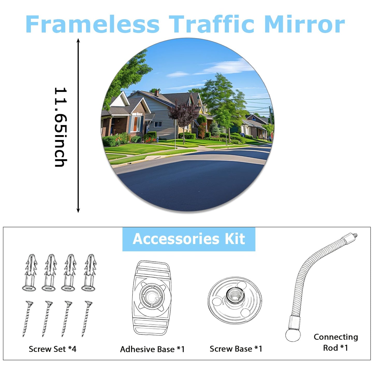 Convex Mirror 11.65" Adjustable Acrylic Wide Angle View Traffic Mirror for Bedroom Enhanced Security Coverage in Warehouses, Garage Parking, and Addressing Indoor/outdoor Corner Security