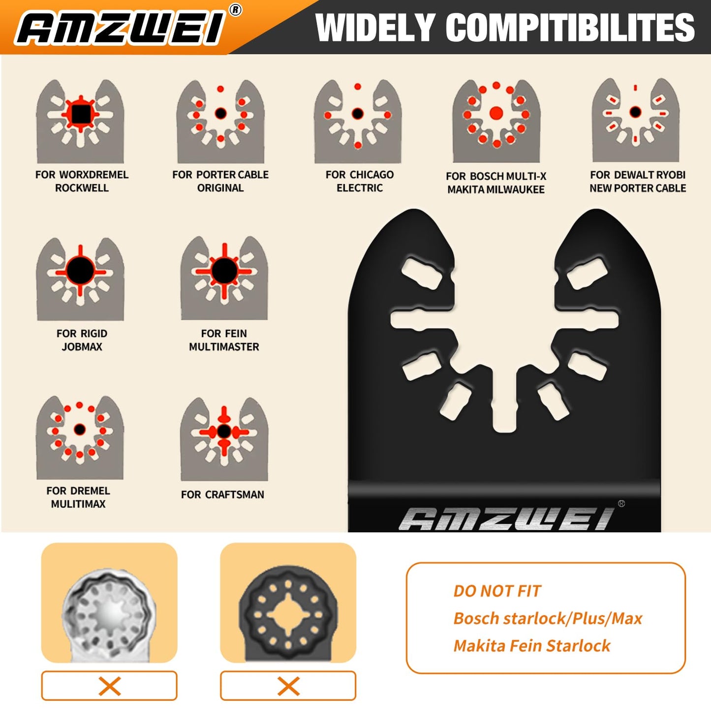 AMZWEI 100Pcs Oscillating Tool Blades, Professional Universal Oscillating Saw Blades Wood Metal Cutting, Multitool Blades Compatible with Dewalt, Milwaukee, Dremel, Ryobi, Bosch