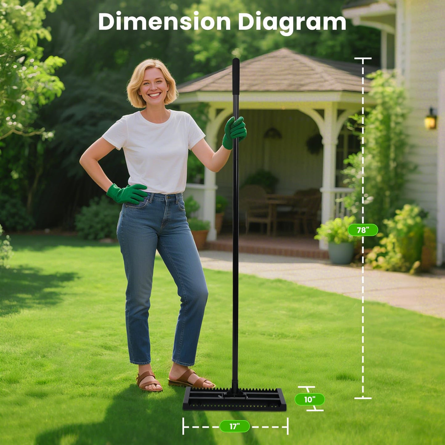 17"x 10" Lawn Leveling Rake for Soil, Sectional Adjustable Handle Yard Rakes for Lawns Heavy Duty, Landscape Rake Suitable for Landscaping Golf Course, Sand, Gardens, Farm and Ranch