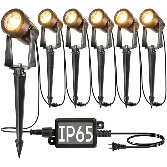 SUNTHIN Outdoor Landscape Lighting, 6 Pack Outdoor Spot Lights with Transformer for Yard, Plant, Lawn, Tree, Flags, House, Garden, Fence Use, IP65 Waterproof & Connectable
