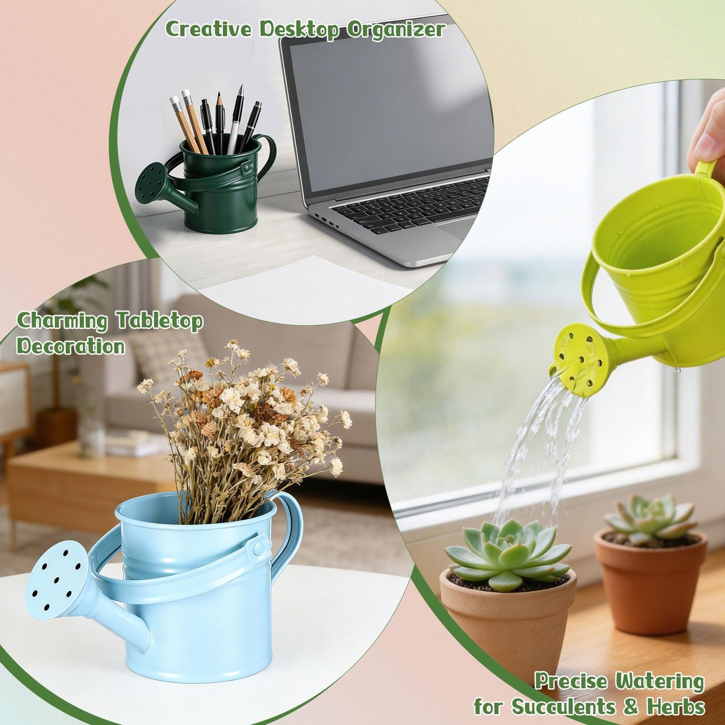 DOITOOL Kids Metal Watering Can for Gardening, 5Pcs Small Iron Watering Can Garden Watering Bucket for Gardening Plants Flowers (Mixed Color)