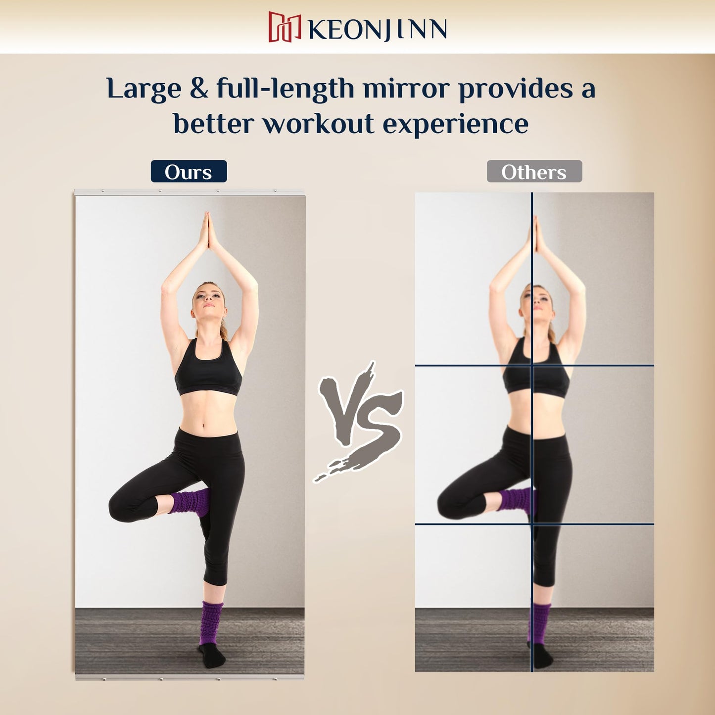 Keonjinn Home Gym Mirror, 60" x 36" Workout Mirrors for Home Gym, Frameless Tempered Glass, Full Body Wall Mirrors for Fitness Exercise, Yoga Room, Dance Studio, Garage