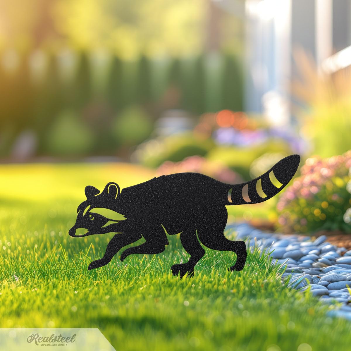 RealSteel - Garden Art Raccoon Family 3 Pack | Metal Yard Decor | Outdoor Garden Stakes | Wildlife Animal Decor | Custom Steel Art | Rust Resistant | Lawn Ornaments for Garden & Pathways (Rust)