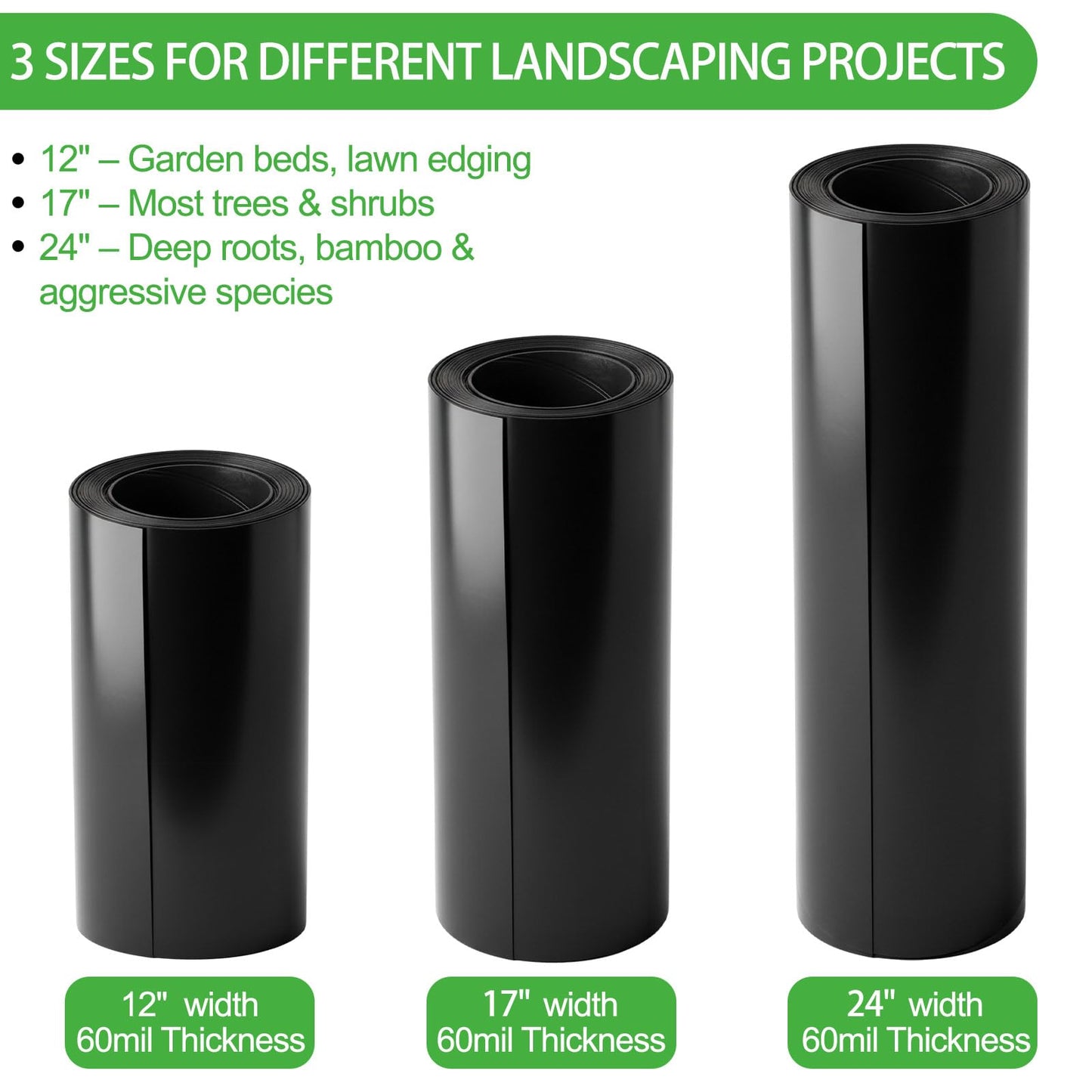 Convivium Tree Root Barrier 12in x 20ft x 60mil, Heavy-Duty Recycled HDPE Root Blocker Roll, Bamboo Barrier for Landscaping, Lawn & Garden Edging, Sidewalk & Foundation Protection