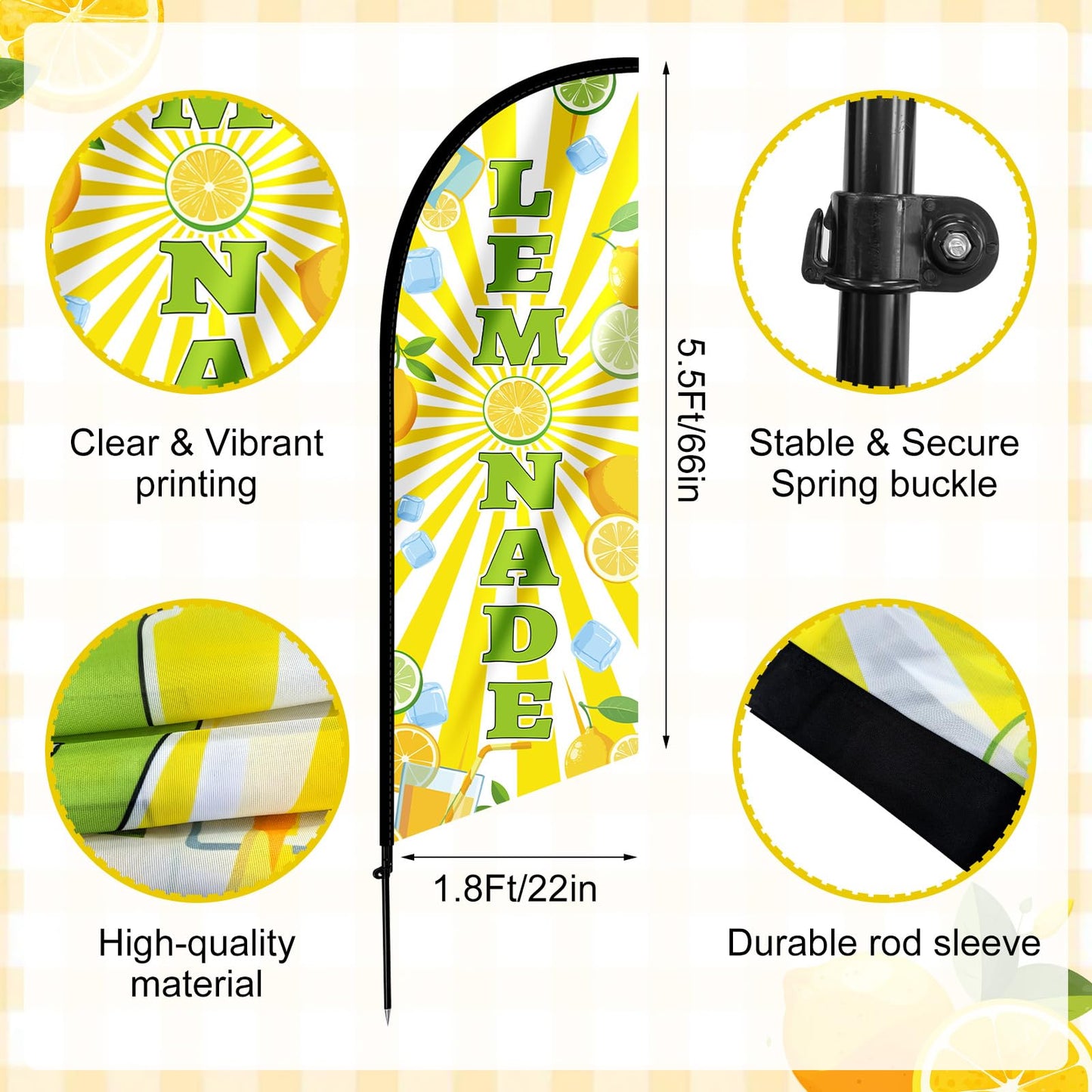 Nlicrst 2 Set Lemonade Feather Flag Kit - Includes Vibrant Lemon Banners, Sturdy Flag Poles & Carrying Bag, Eye-Catching Lemonade Stand Decor for Outdoor Advertising, Yard Sales, Parties & Events