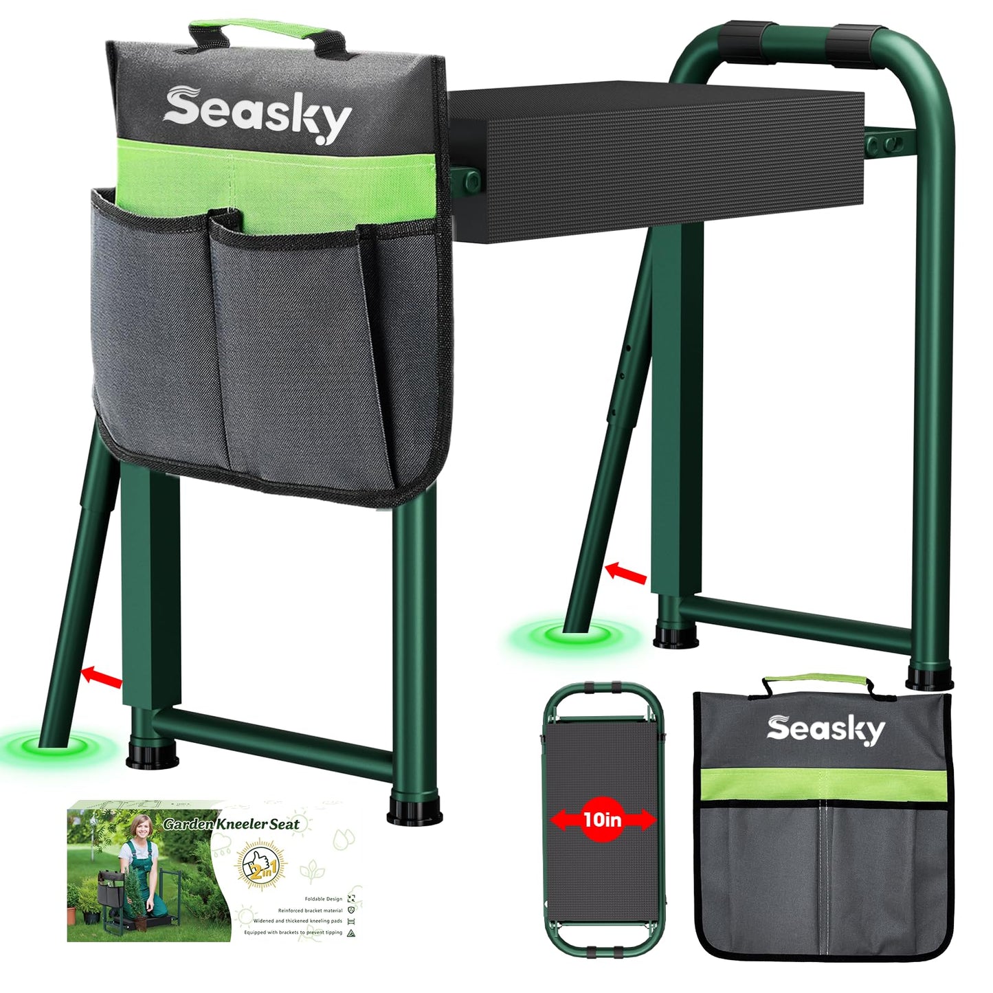 seasky Foldable Garden Kneeler and Seat, Anti-Tipping Gardening Bench Widened Thick Soft Kneeling Pad, Heavy Duty Gardening Stool with Tool Bag,Gardening Gift for Women