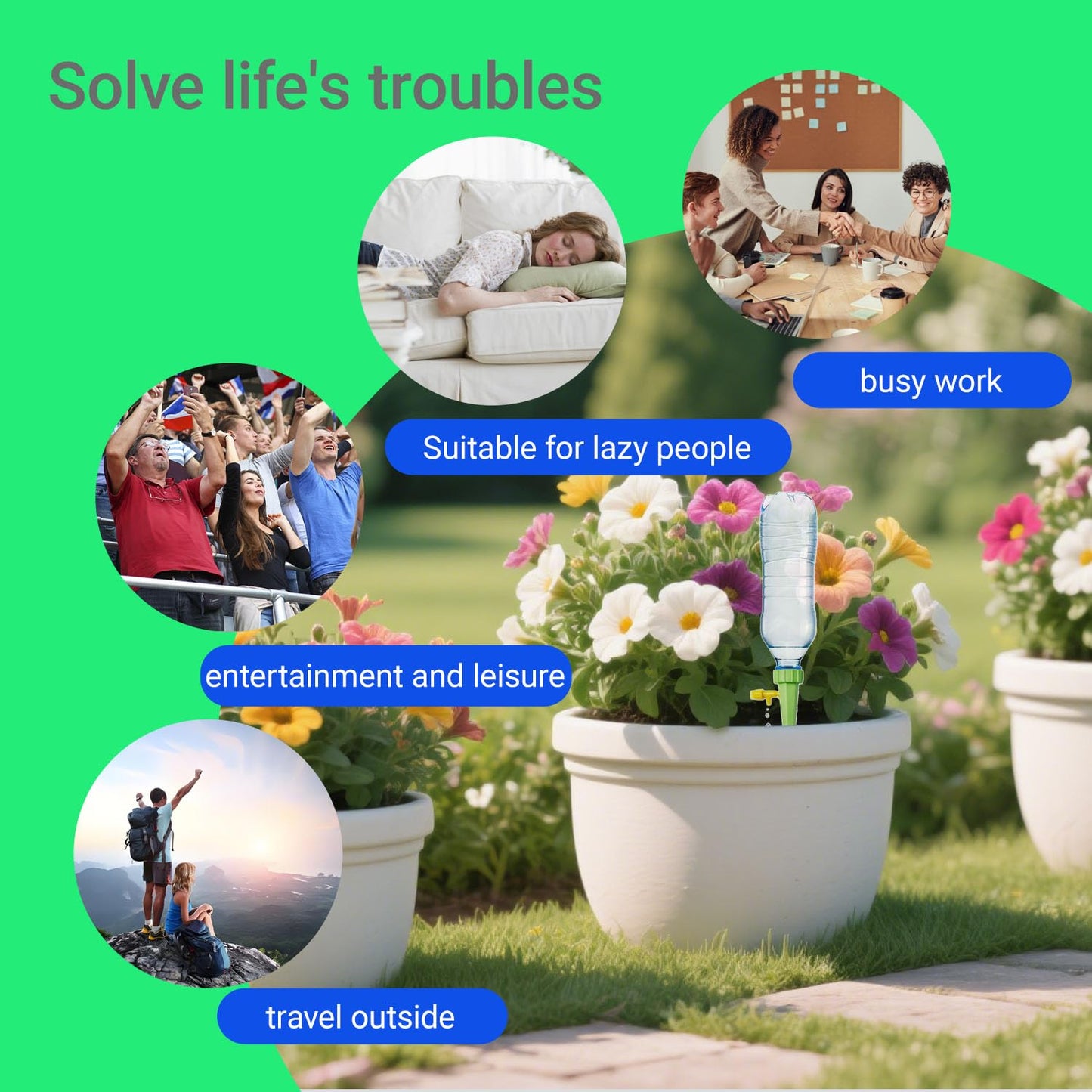 20 Pack Self Watering Spikes for Plant,Indoor & Outdoor Automatic Plants Waterer,Plug-in Device with Adjustable Valve Switch, Self Watering Planter Insert (10 Blue+10 Green)