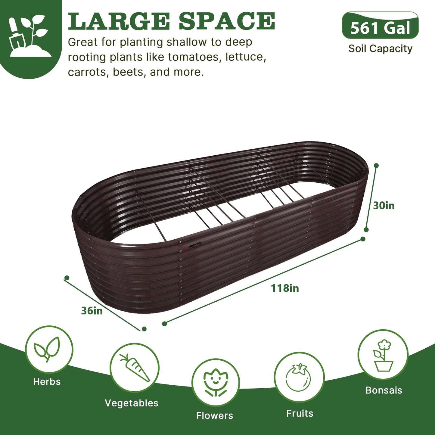 A ANLEOLIFE 30" Extra Tall Galvanized Raised Garden Beds Outdoor, 10x3x2.5ft Large Oval Metal Planter Boxes for Planting Vegetables, Flowers, Fruits, Eco-Safe & Easy Setup, CaféBronze