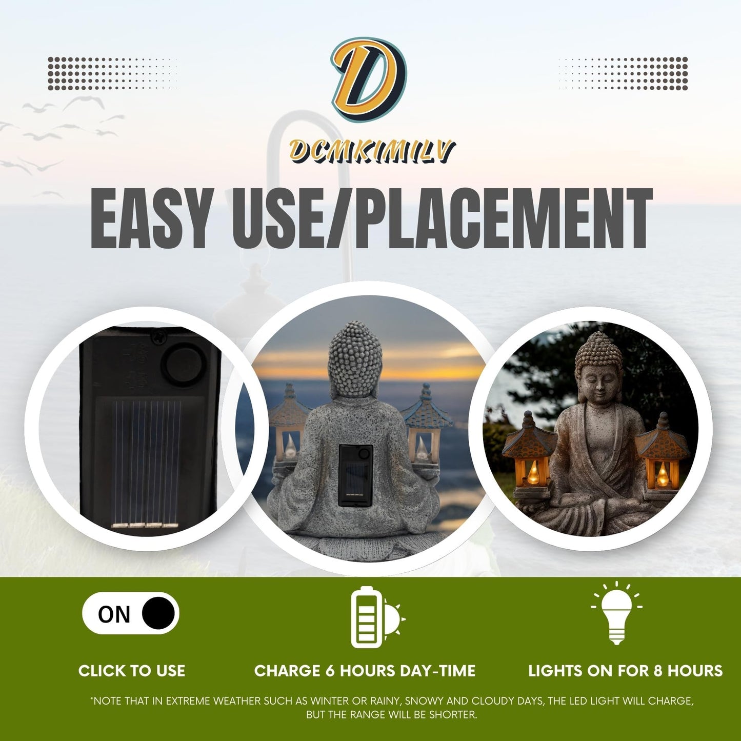 Dcmkimilv Buddha Outdoor Solar Figurine Decor Light, Meditation Small Elegant Garden Statues, Gifts for Mom, Halloween Décor Waterproof Patio Balcony Yard Lawn Ornament 8.66”