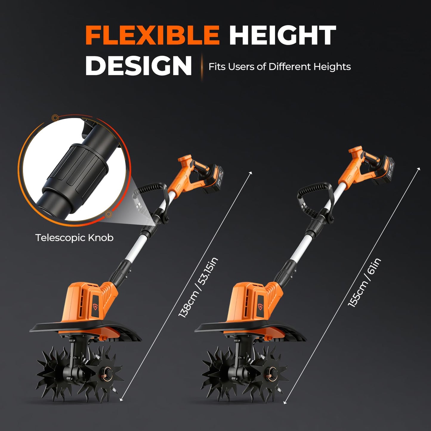 GEARPASS Cordless Electric Tiller Cultivator, 21V Battery Powered Garden Tiller with 2×4.0Ah Batteries, 9″ Tilling Width & 6.6″ Depth, 360RPM 48 Rust-Resistant Blades for Soil & Gardening