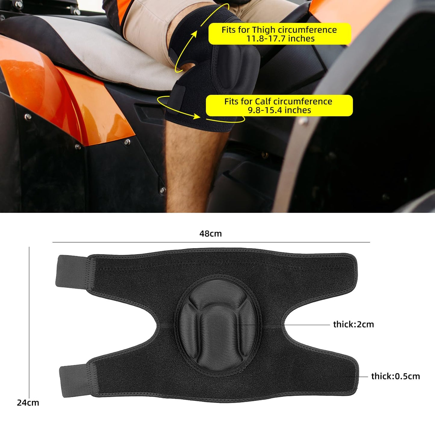 Sefexn Anti-collision Knee Pads, Adjustable Knee Support Patellar Fixation Protection with Thick EVA Foam Lining for Outdoor Sports and Gardening Working, 1 Pair Black One Size