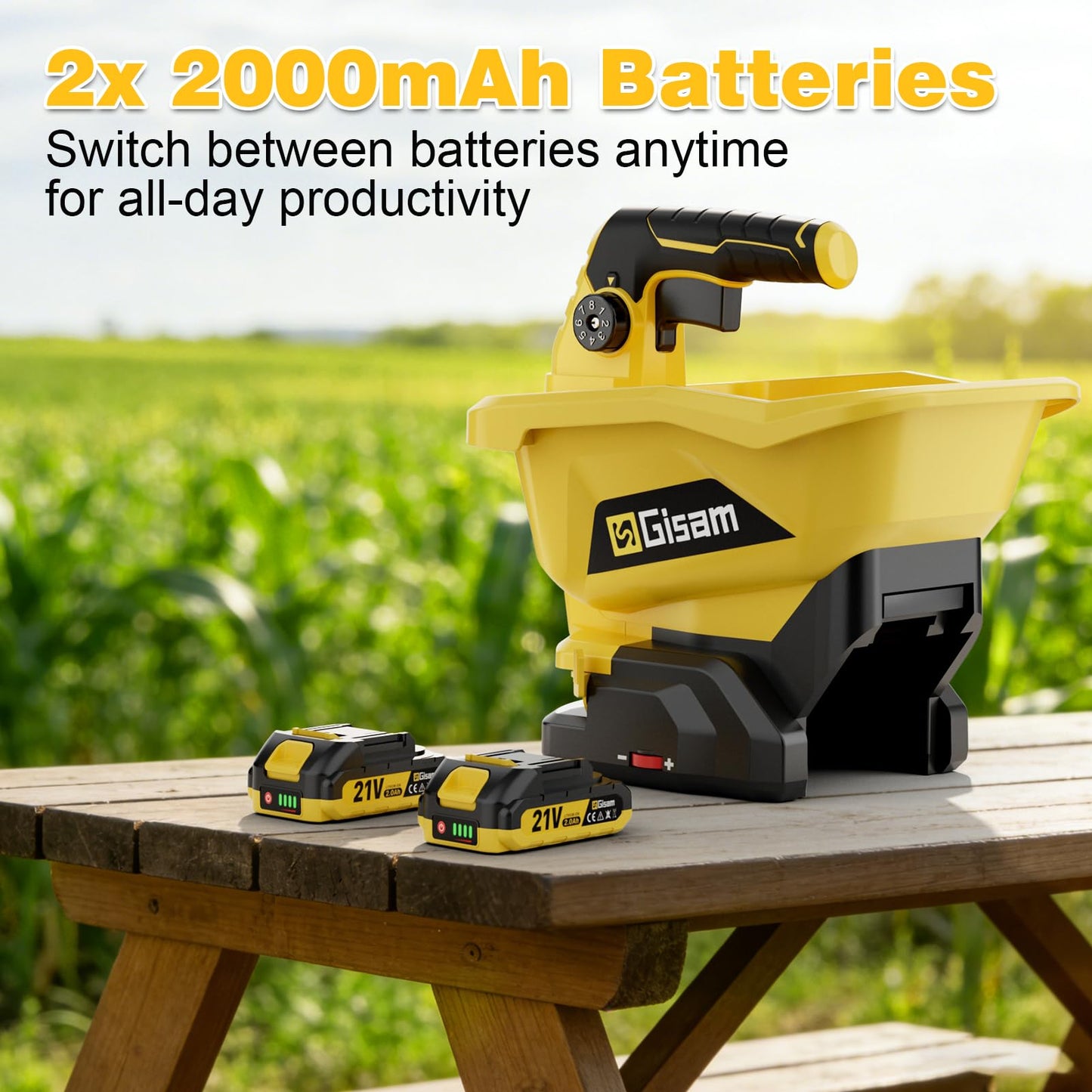 Handheld Power Spreader for Lawns with 6-Speed Adjust & 8 Planting Settings, 3.7L Cordless Seed Spreader for Grass Seed, Fertilizer, Salt, Ice Melt - 2 * 2.0Ah Battery Included