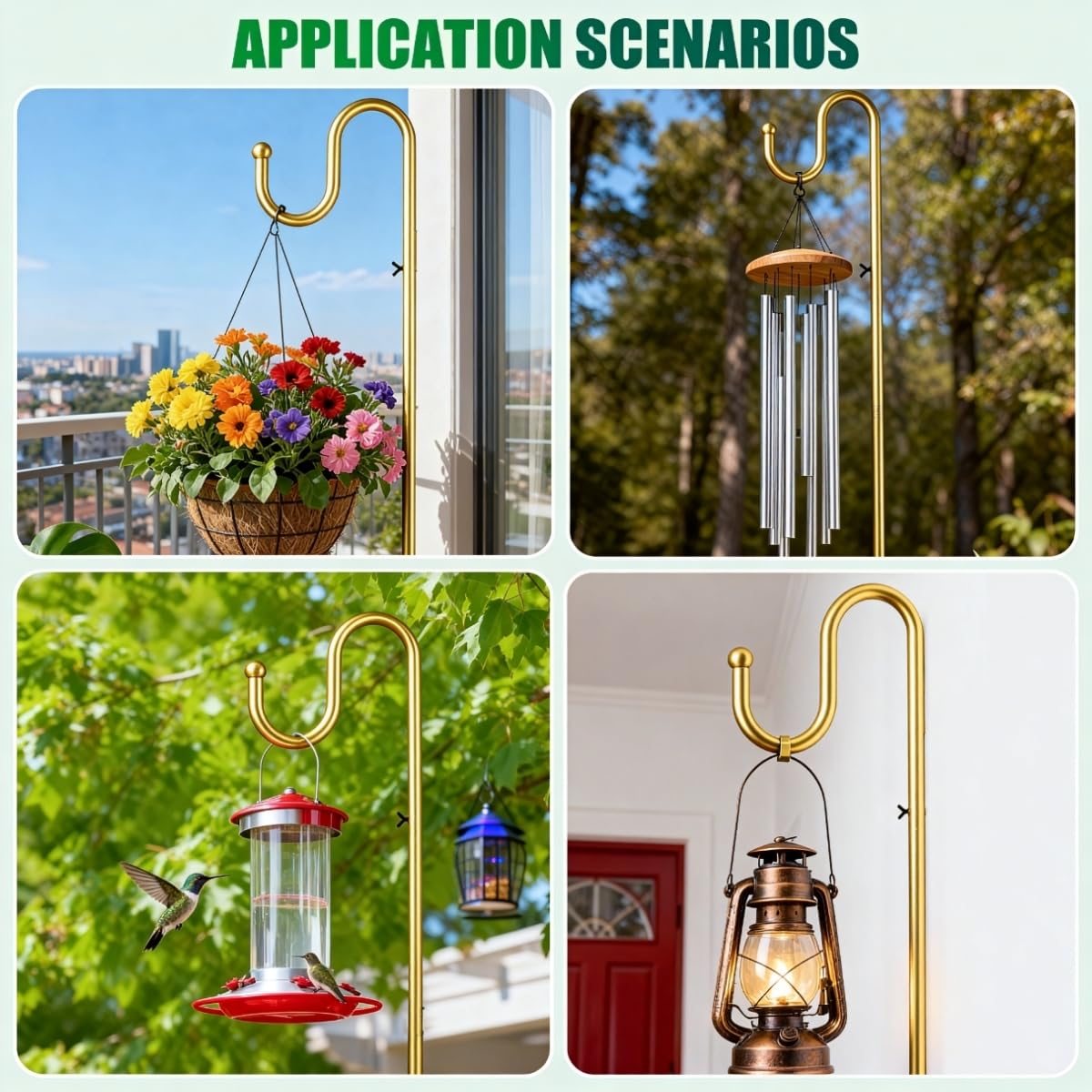 SIECCY 76" Outdoor Plant Stand & Wind Chime Hanger with Heavy Duty Base, Shepherds Hook for Bird Feeder, Adjustable Height for Patio, Garden & Indoor Use
