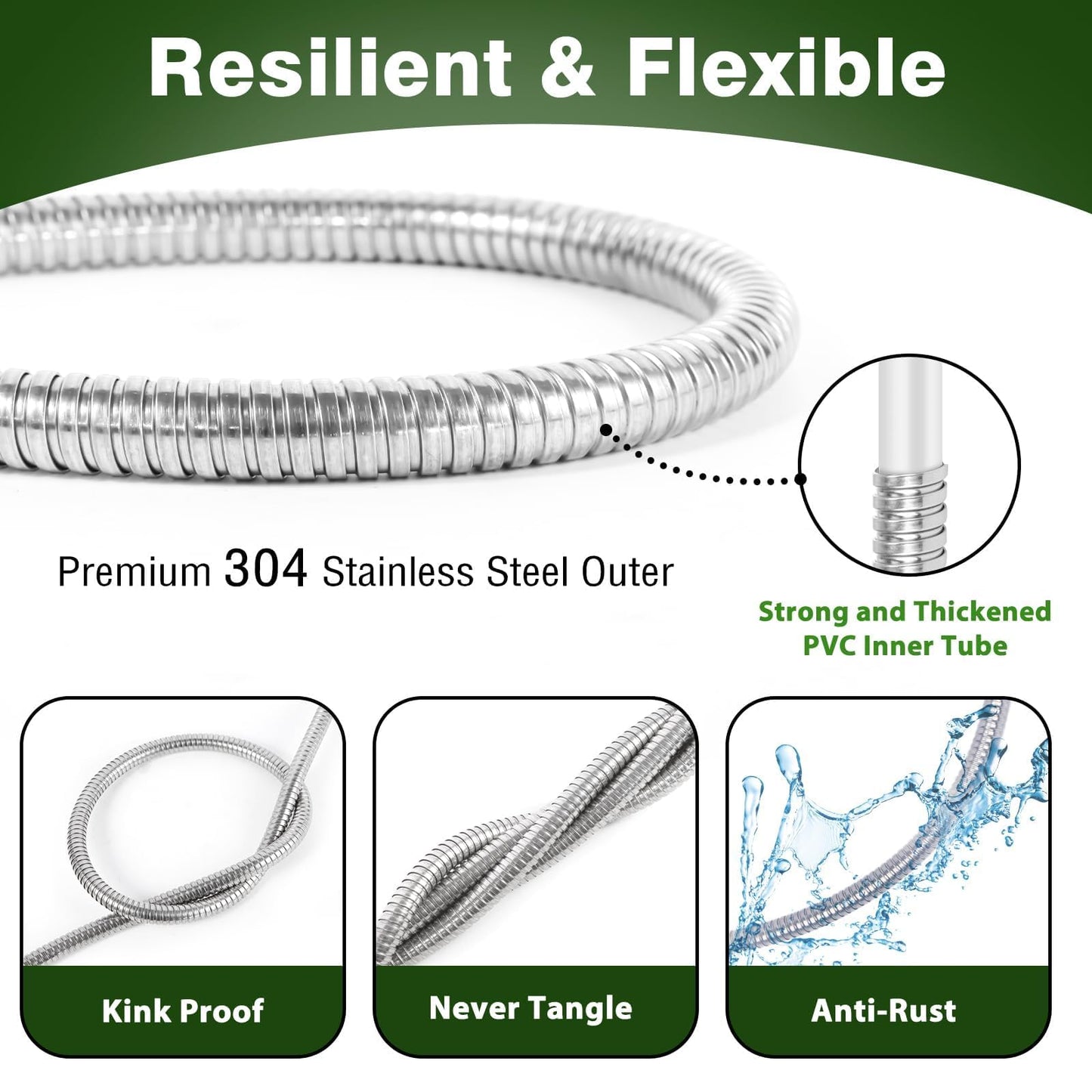 WHOBUY 75FT Metal Garden Hose 304 Stainless Steel Flexible Water Hose - No Kink & Tangle Heavy Duty Pipe with Nozzle, Durable 3/4 Brass Fittings and Valve - Rust Proof Puncture Proof for Yard Lawn