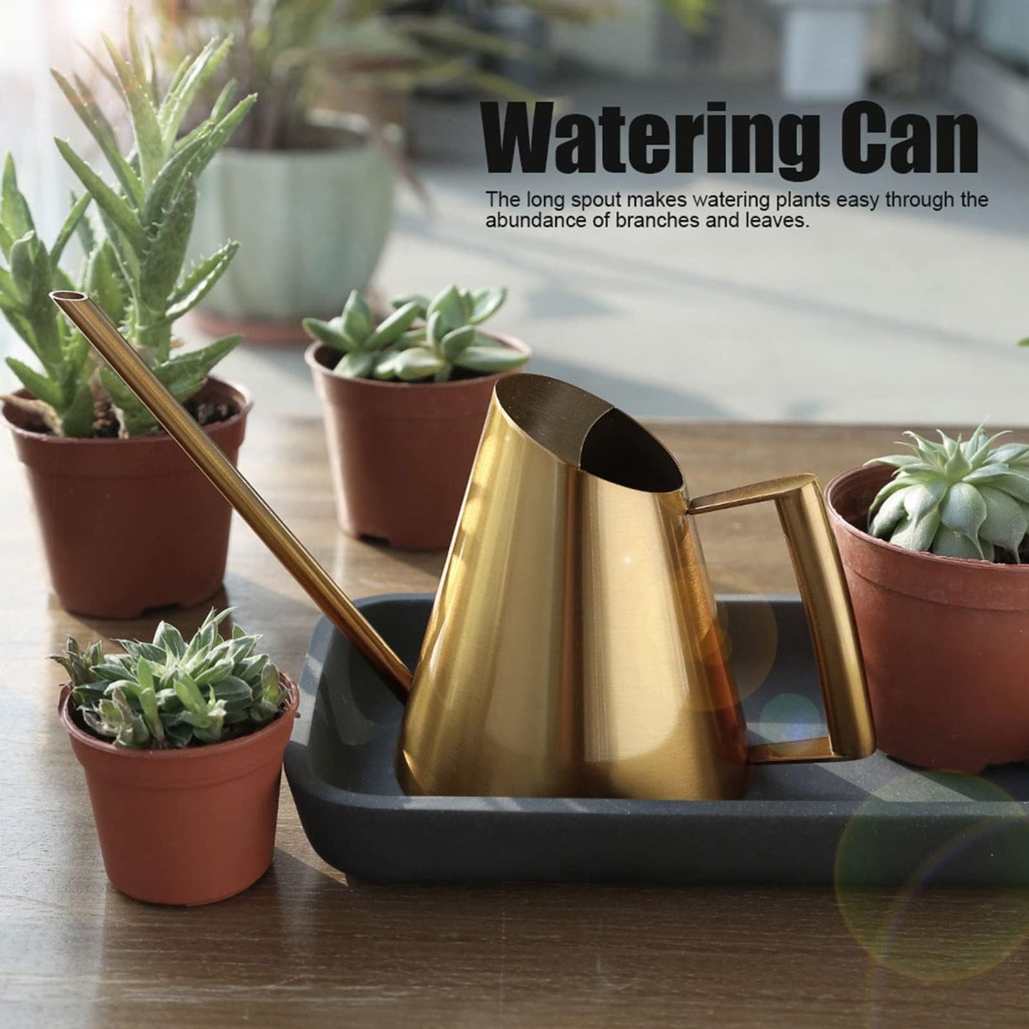 50.8 oz Watering Can Indoor Plants Stainless Steel Plant Waterer Watering Pot Sprinkle Pot Garden Flowers Plants Flower Tool Gold Watering Can with Long Spout (1500ml)