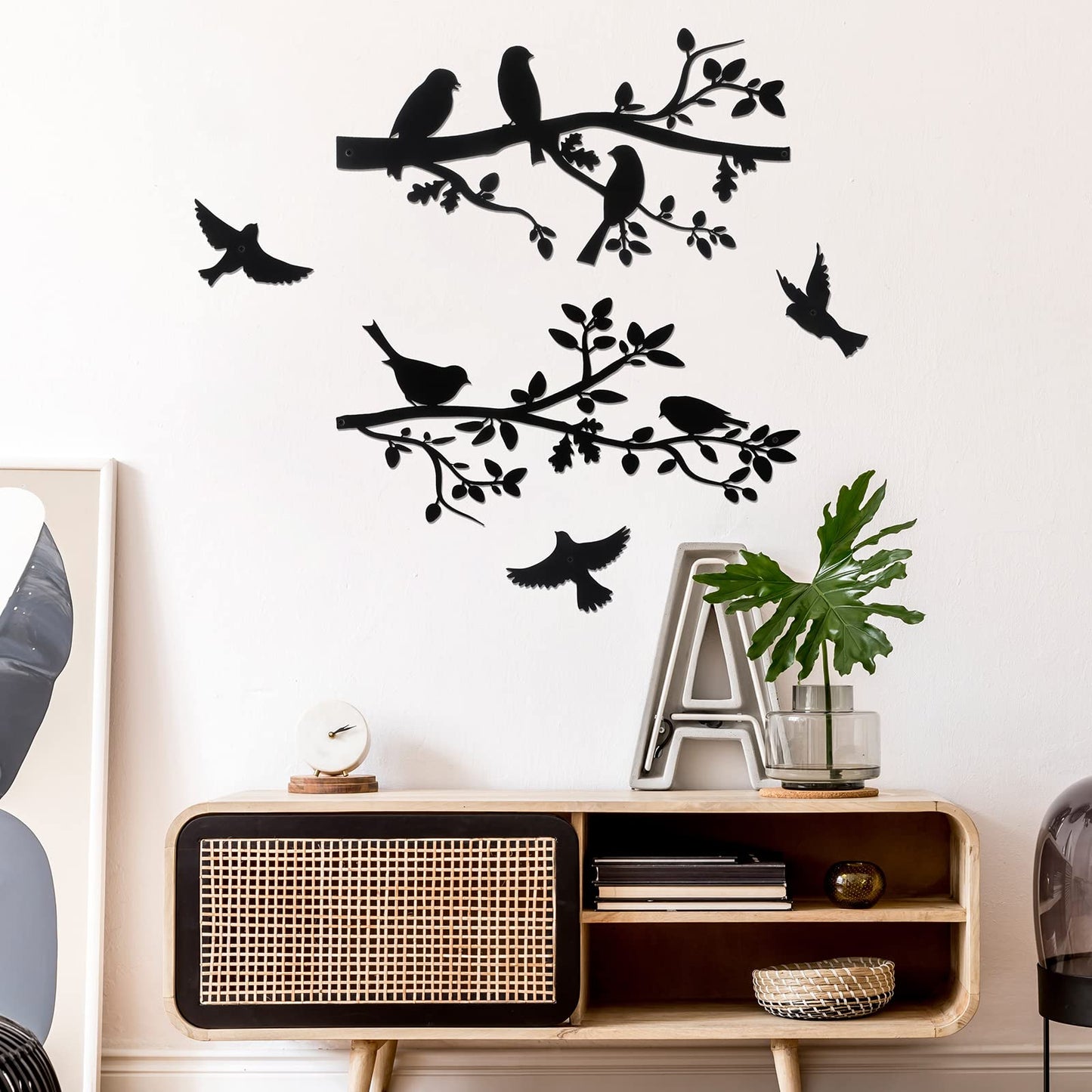 Youyole 5 Pcs Metal Wall Art Birds on The Branch Metal Wall Art Decor Hanging Leaves with Birds Ornament Silhouette for Indoor Outdoor Home Office Balcony Garden Decor