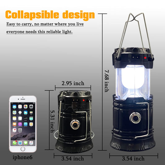 2-Pack Collapsible Camping Lantern XTAUTO Solar USB Rechargeable Portable Lightweight Waterproof LED Flashlight Survival Kits for Indoor Outdoor Home Emergency Light Power Outages Hiking Hurricane