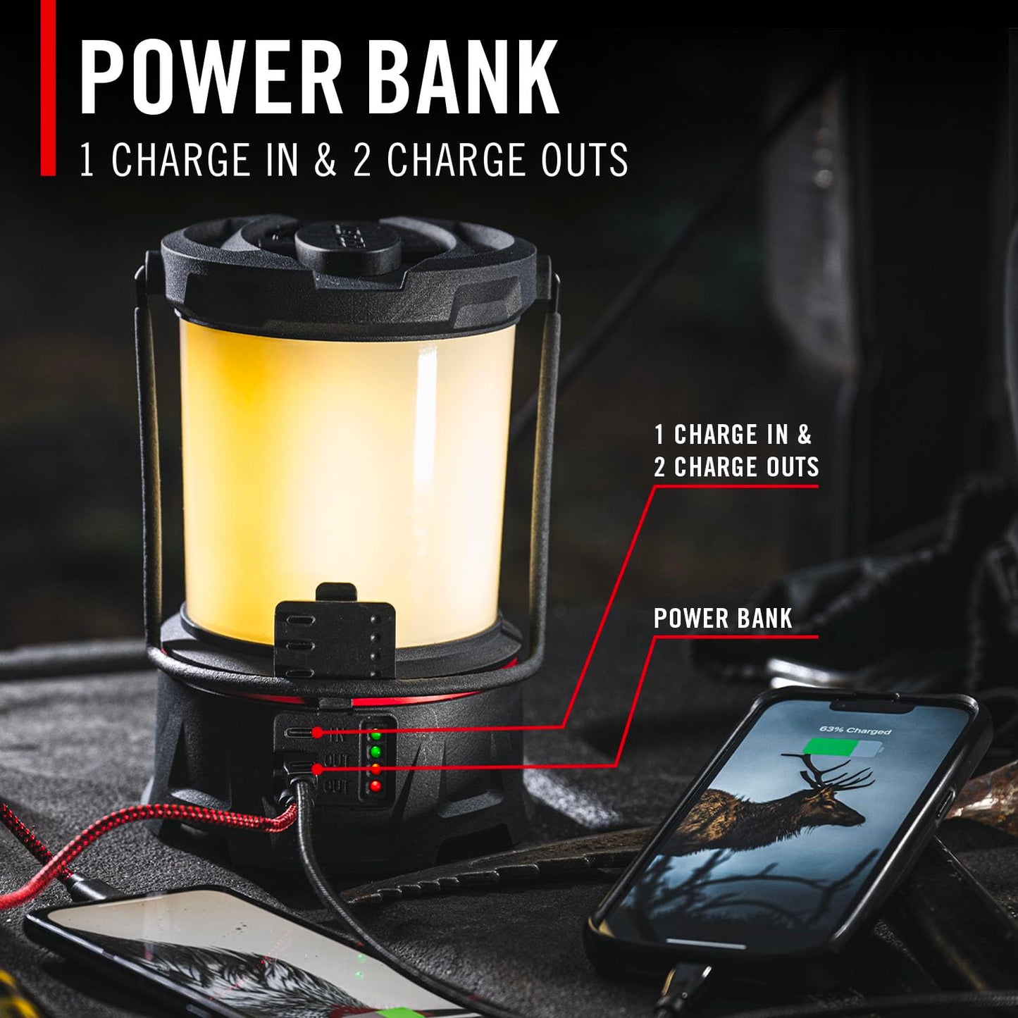 COAST EAL40R 2500 Lumen Rechargeable Emergency Camping Lantern with Red Flashing Mode, Carabiner, Diffuser, Foldeable Handle, Moonglow™ Low Mode, Illuminated Power Button, USB-C Power Bank