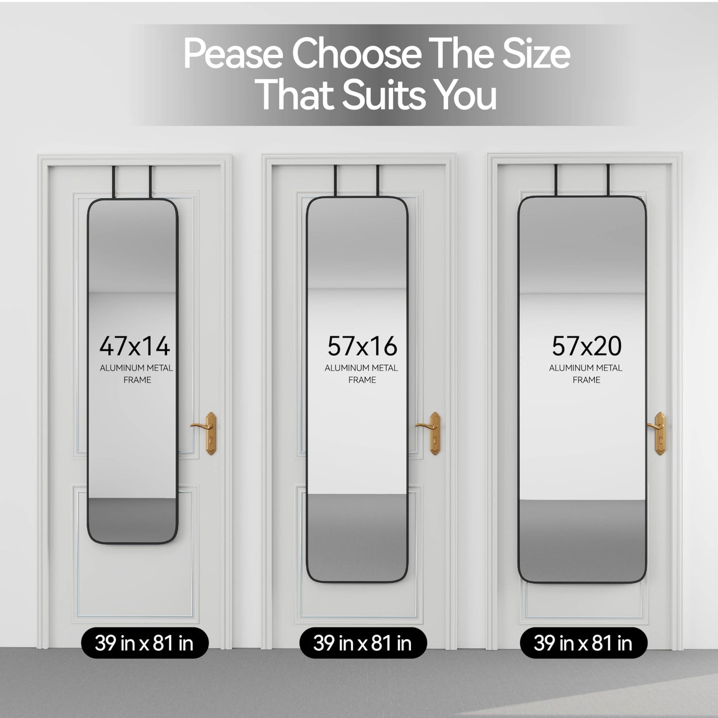 SCWF-GZ 57x20 Door Hanging Full Length Mirror, Floor Stand (Height 5.7ft just Body in1.3ft) Wall Mounted Metal Frame Rectangle Dressing Mirrors for Bedroom Living Room 57 inch Black