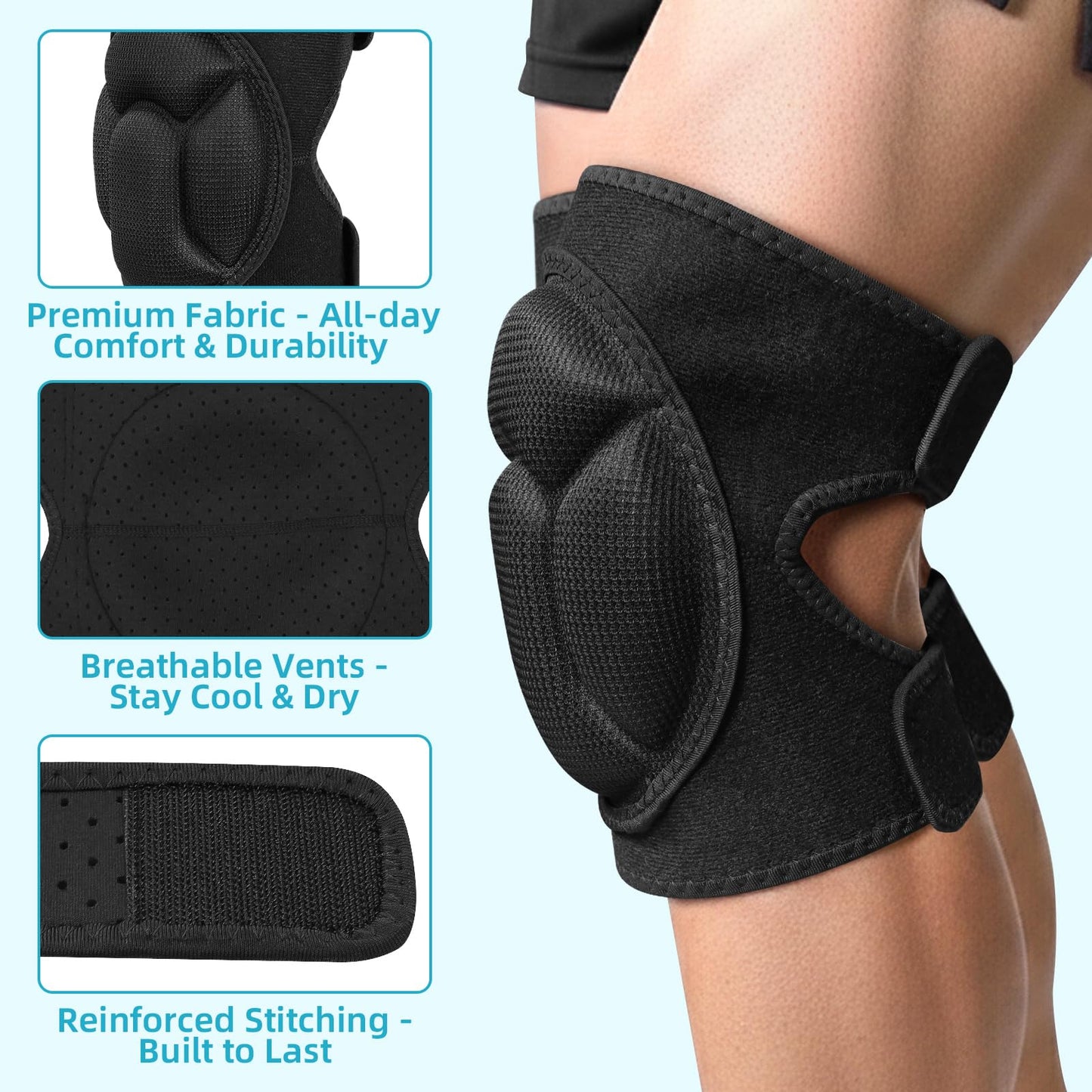 Knee Pads for Cleaning Floors & Gardening, One Size L Fits Most with Adjustable Straps, Soft EVA Foam Cleaning Knee Pads for Women & Men, Non-Slip Kneepads for Housework, Gardening, Yard & Flooring (1 Pair)