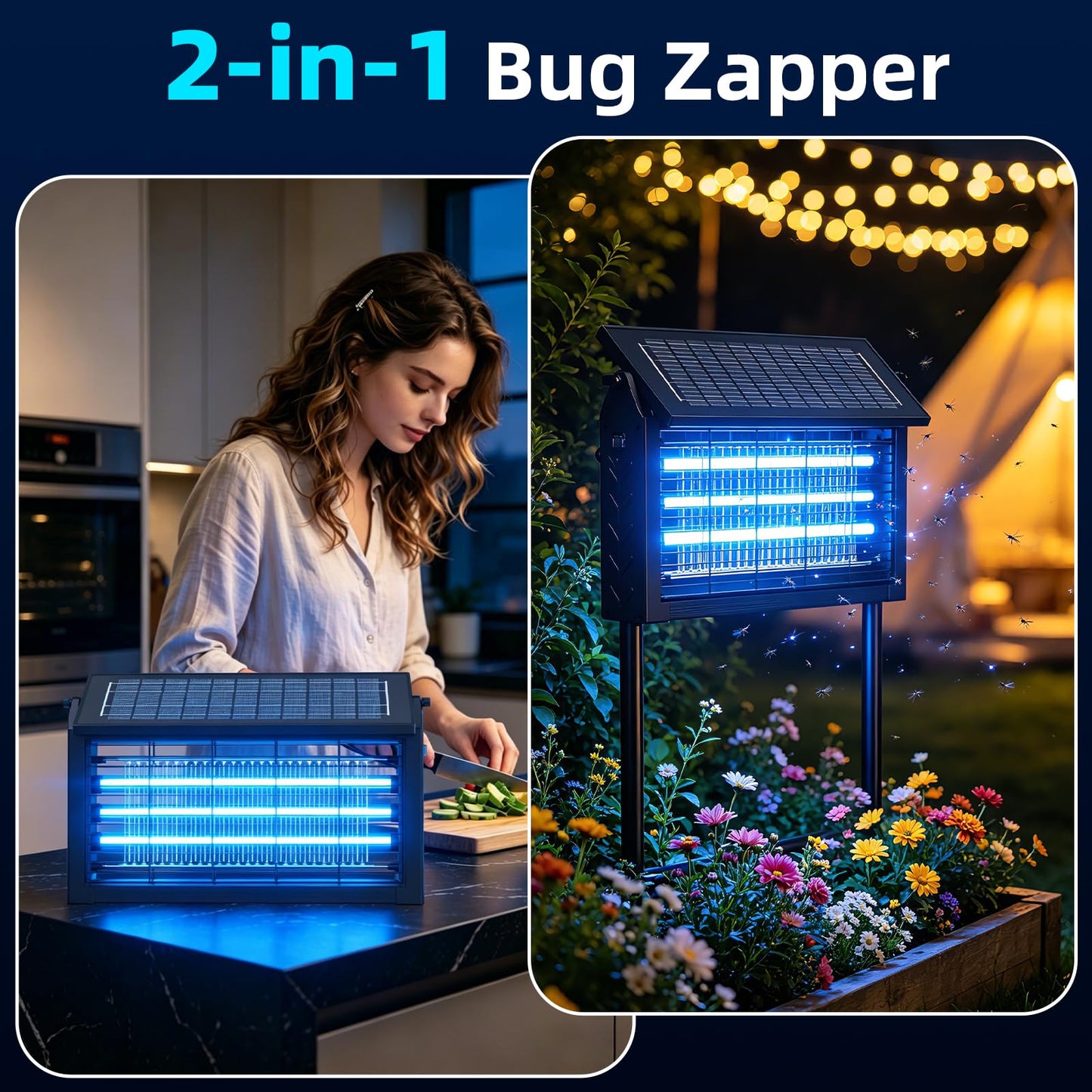 Solar Bug Zapper Outdoor 2026 Upgraded, 22 Inches Electric Mosquito Zapper with 10W Solar Panel, Waterproof Cordless Fly Insect Mosquito Trap for Backyard, Patio, Garden, RV, Camping