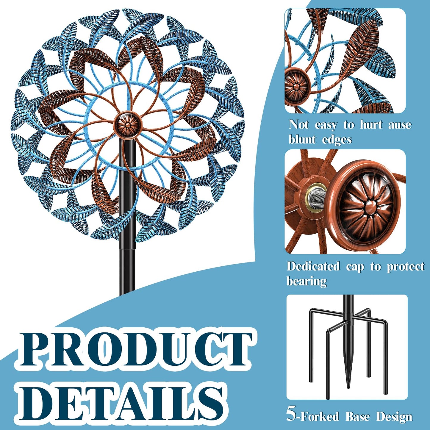 360° Wind Spinners Outdoor, Wind Sculptures Windmill with Metal Stake, 63.2" Kinetic Large Metal Yard Art Decor Spinners Pinwheels for Garden Outside Patio Lawn