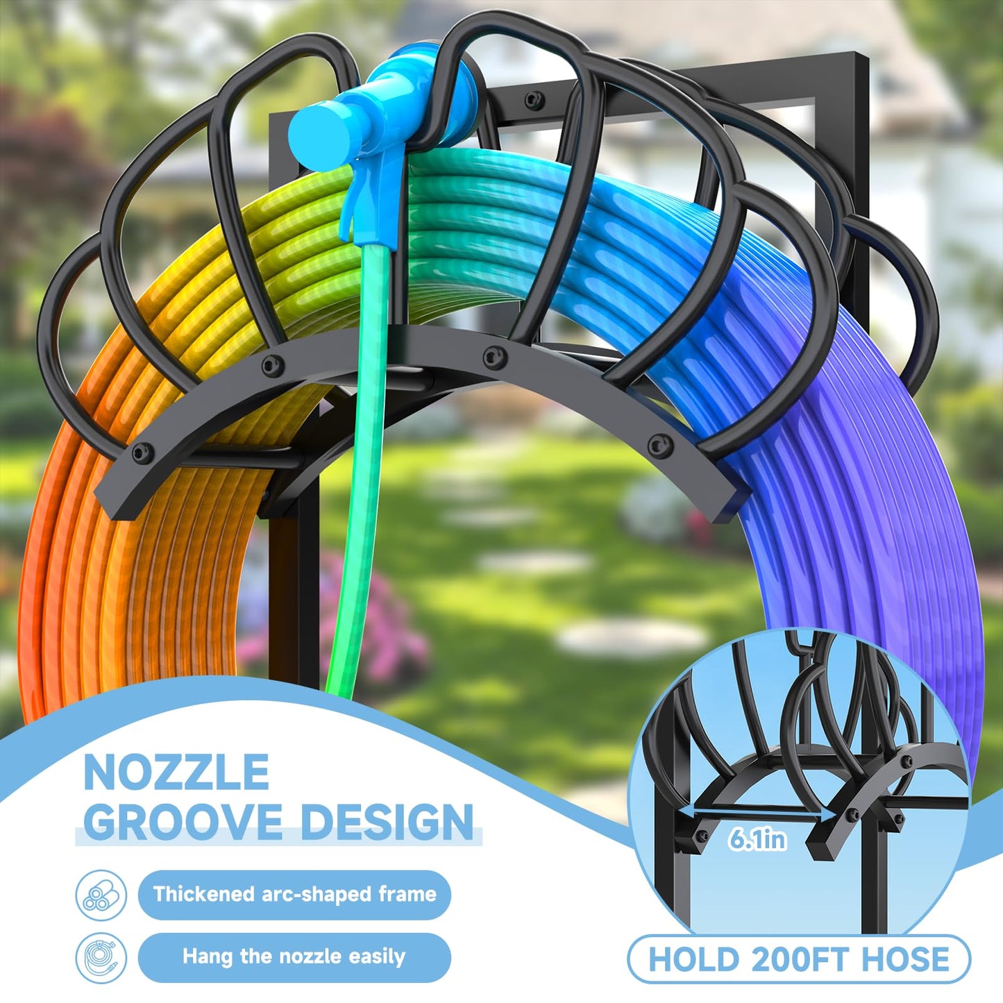 Garden Hose Holder for Outside, Heavy Duty Water Hose Holder Holds 160-Feet Hose, Stable Detachable Hose Stand Storage Hanger Rack for Yard Lawn Farm