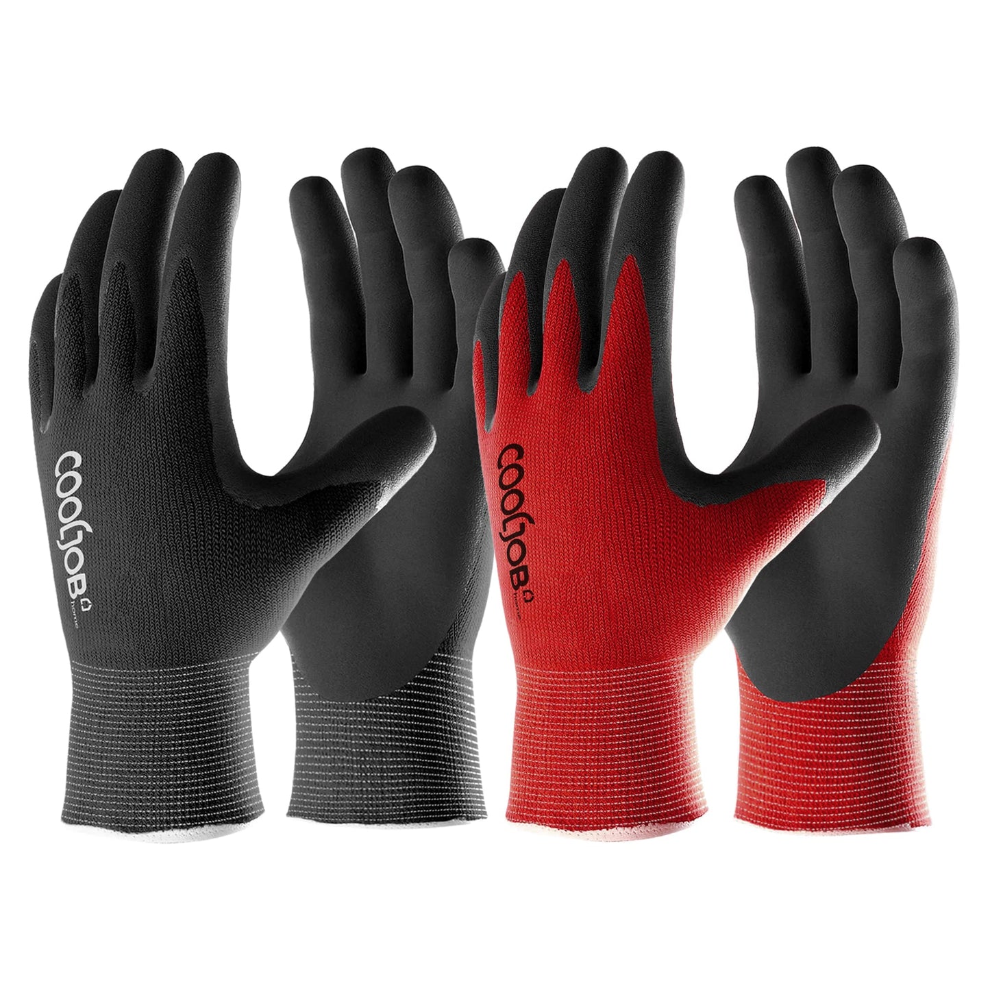 COOLJOB Gardening Gloves for Men, 6 Pairs Breathable Rubber Coated for Garden Weeding Landscaping, Outside Work for Lawn Yard, Men's Medium Size, Black & Red