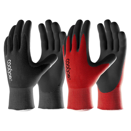 COOLJOB Gardening Gloves for Men, 6 Pairs Breathable Rubber Coated for Garden Weeding Landscaping, Outside Work for Lawn Yard, Men's Medium Size, Black & Red