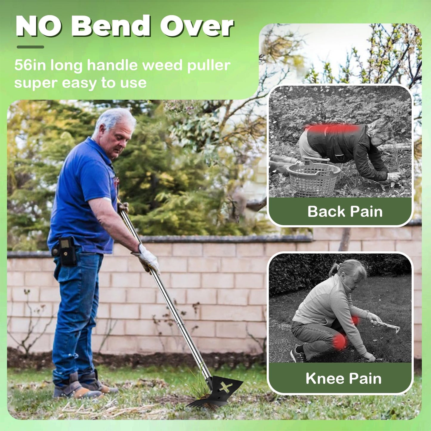 LAWFYMORI Weed Puller Tool with Long Handle 2.0, Upgraded Weeding Remover Tool, 56" Heavy Duty 10 Teeth Weed Rake & Garden Hoe 2 in 1 Manual Hand Gardening Weeder Tools for Garden, Yard, Patio, Lawn